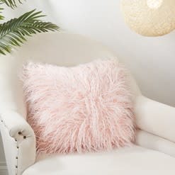 Rose Faux Mongolian Fur Poly Pillow 18"W x 18"H