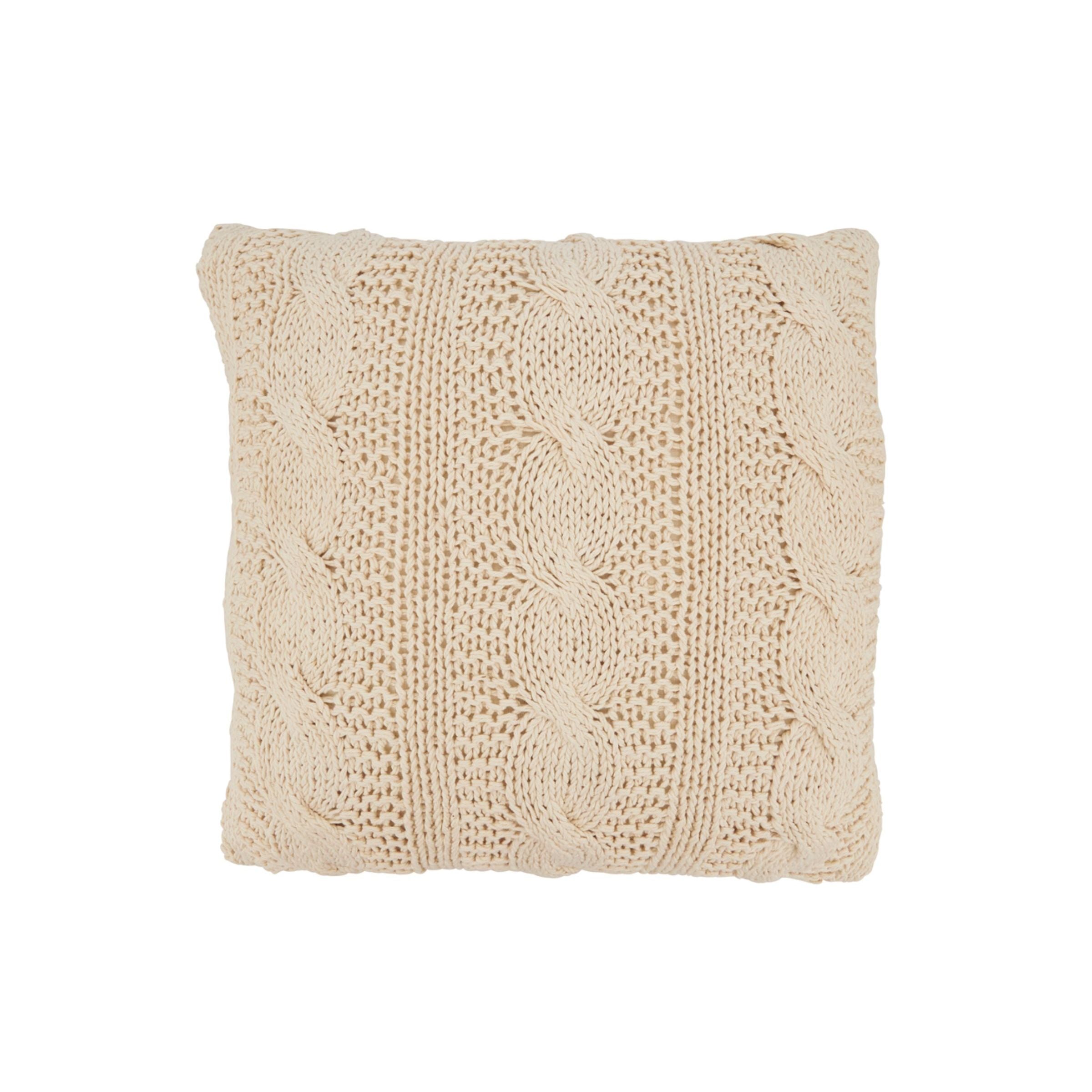 Vanilla Cable Knit Down Pillow 20"W x 20"H