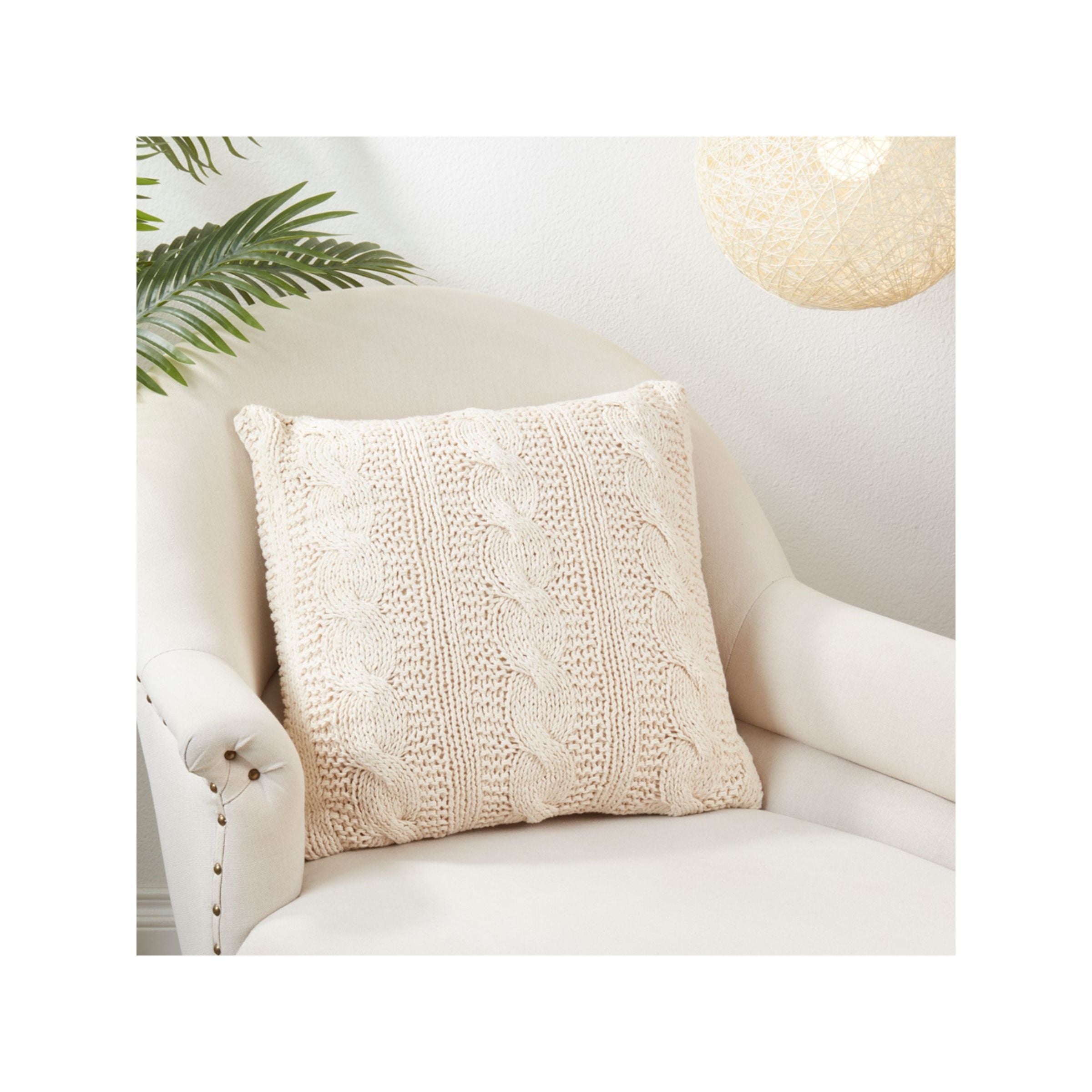 Vanilla Cable Knit Down Pillow 20"W x 20"H