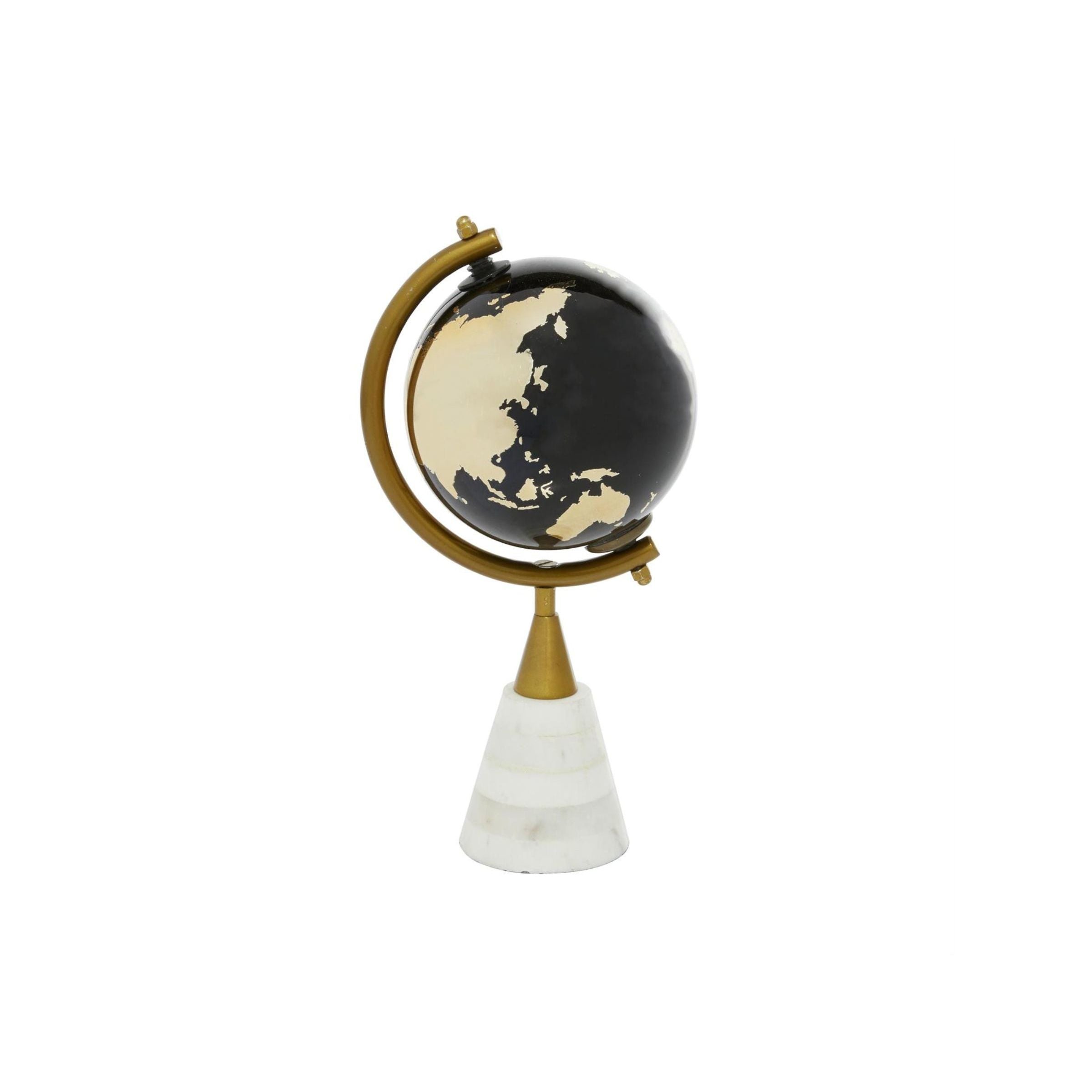 Black Globe On Marble Stand 5"W x 11"H
