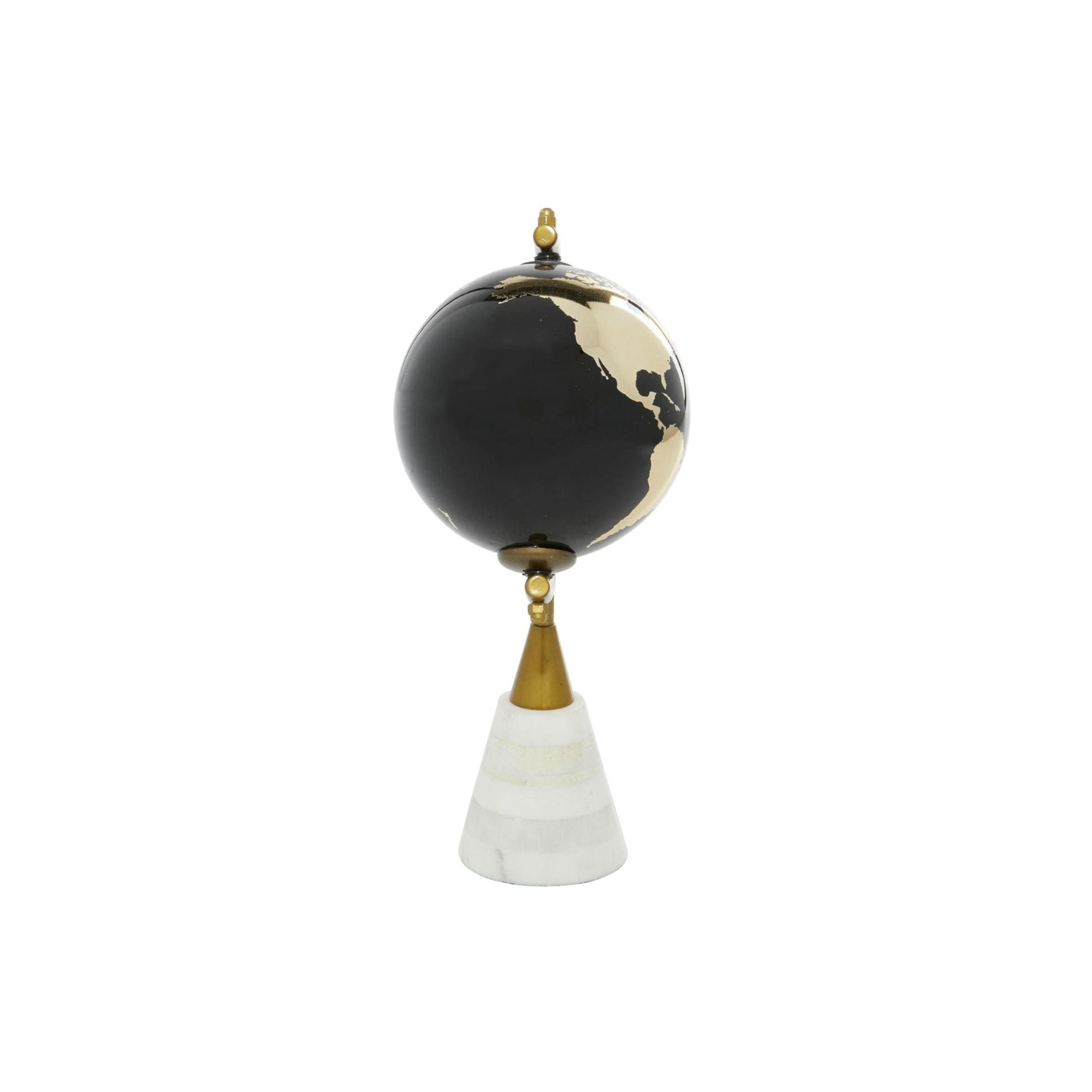 Black Globe On Marble Stand 5"W x 11"H