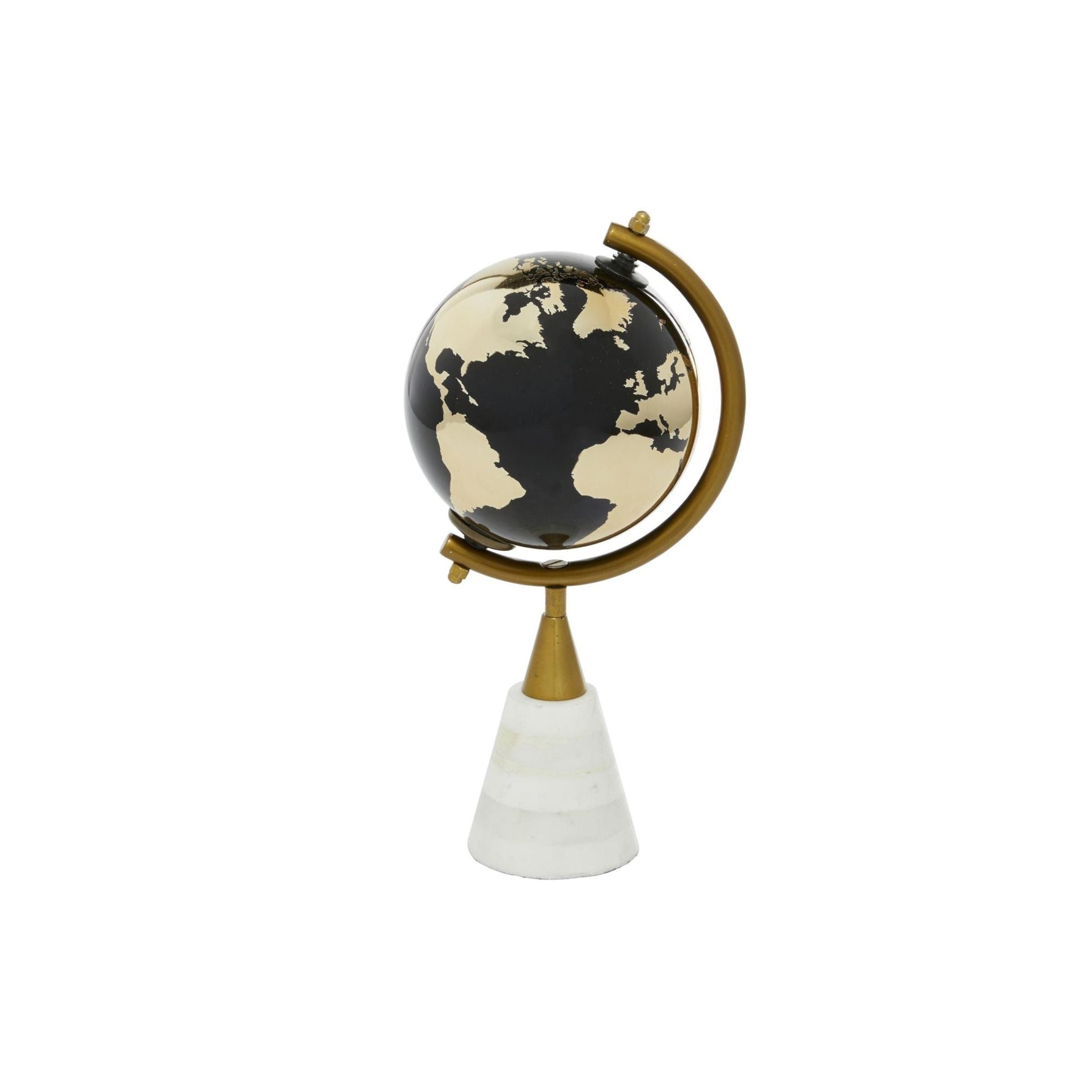 Black Globe On Marble Stand 5"W x 11"H