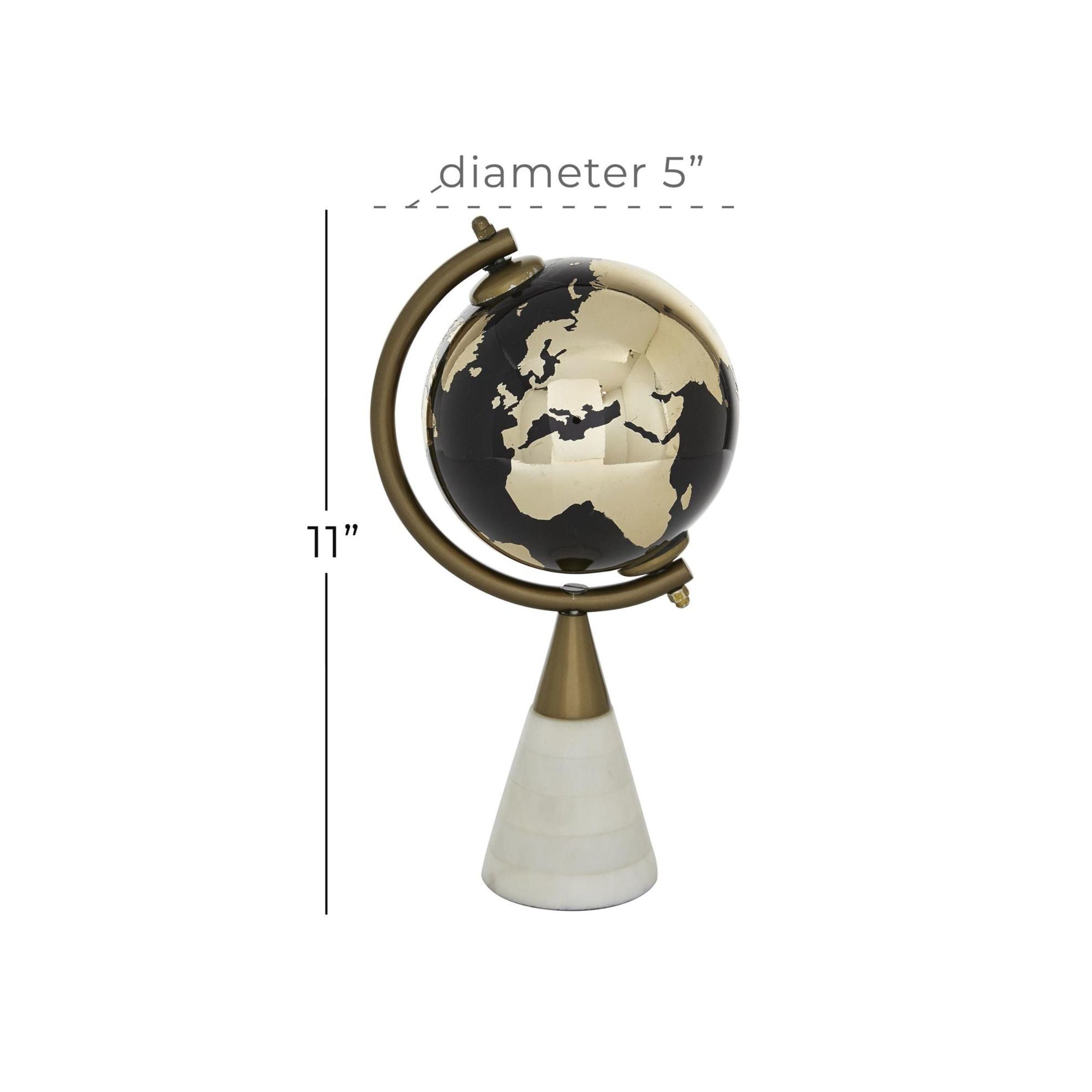 Black Globe On Marble Stand 5"W x 11"H