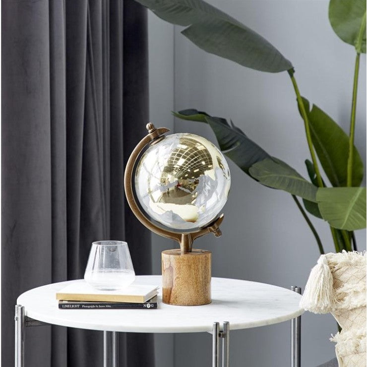 Glass and Wood Globe 8"W x 15"H
