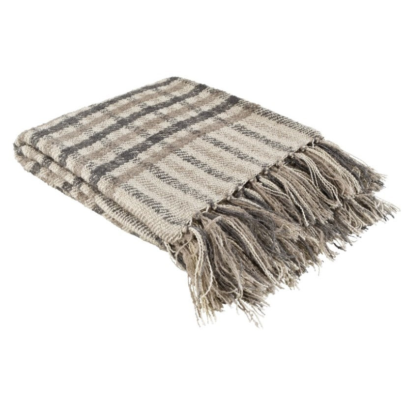 Beige and Tan Plaid Throw 50"W x 60"L