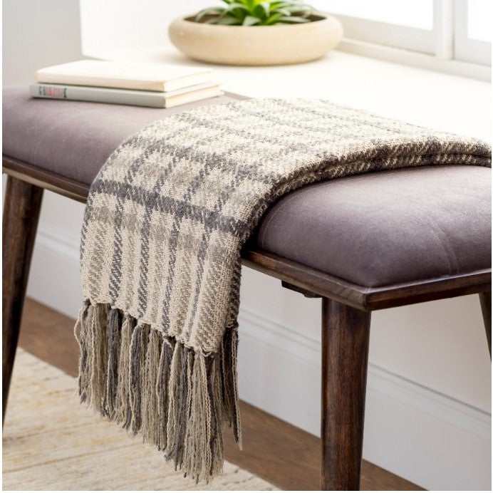 Beige and Tan Plaid Throw 50"W x 60"L