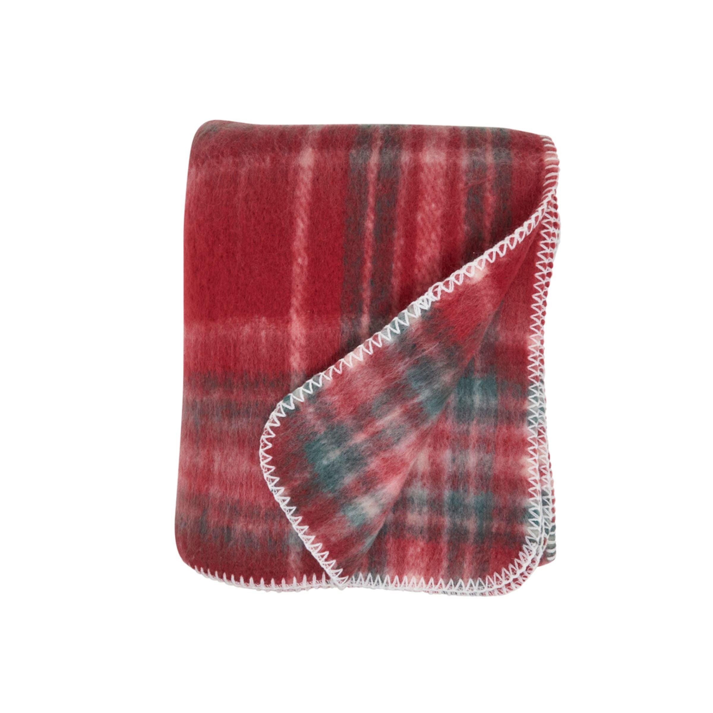 Red Plaid Faux Mohair Throw 50"W x 60"L