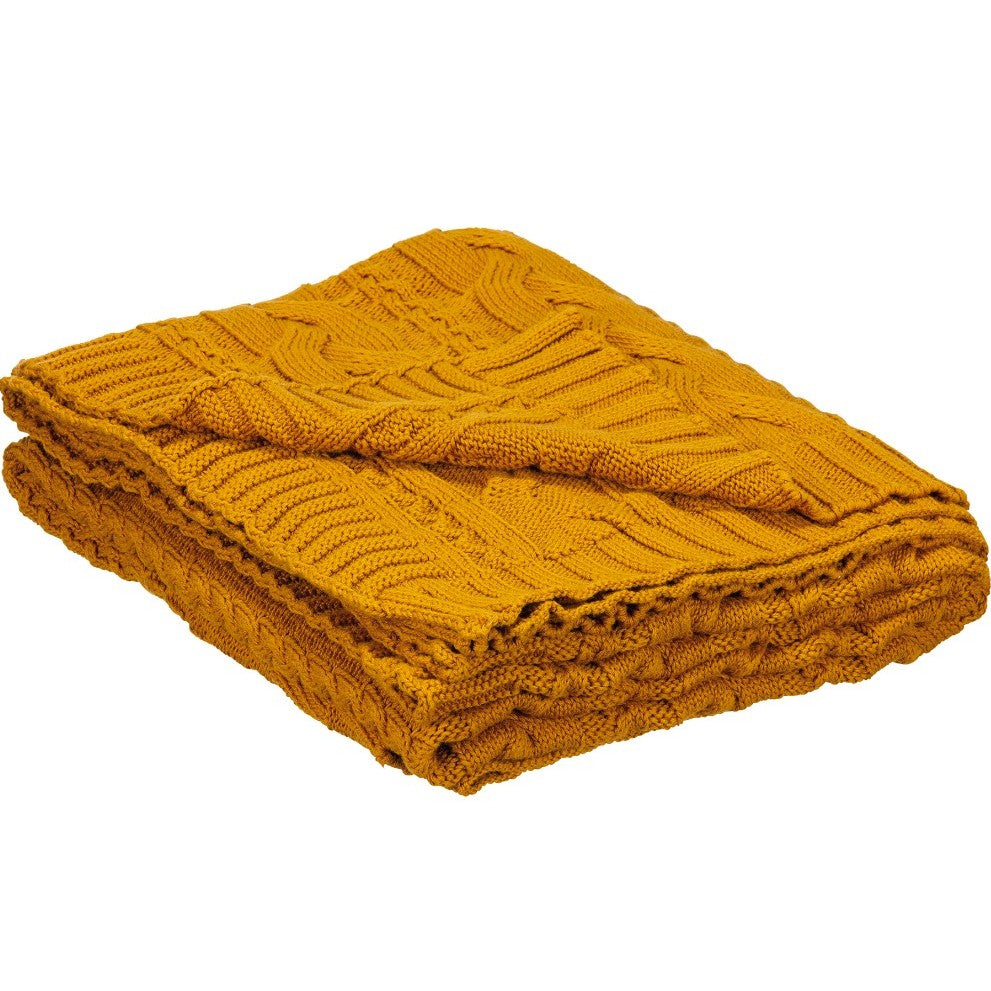 Saffron Cable Knit Throw 50"W x 60"L