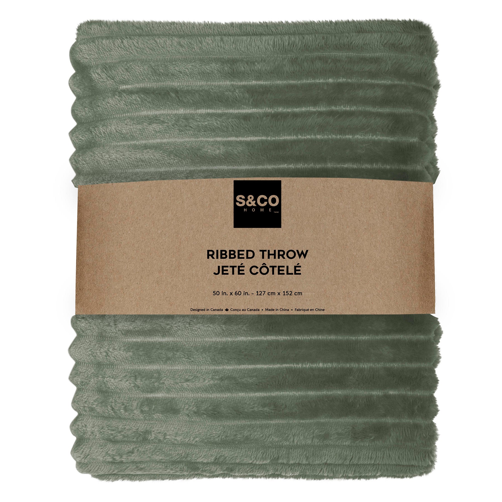 Moss Green Chunky Soft Ribbed Throw 50"W x 60"L