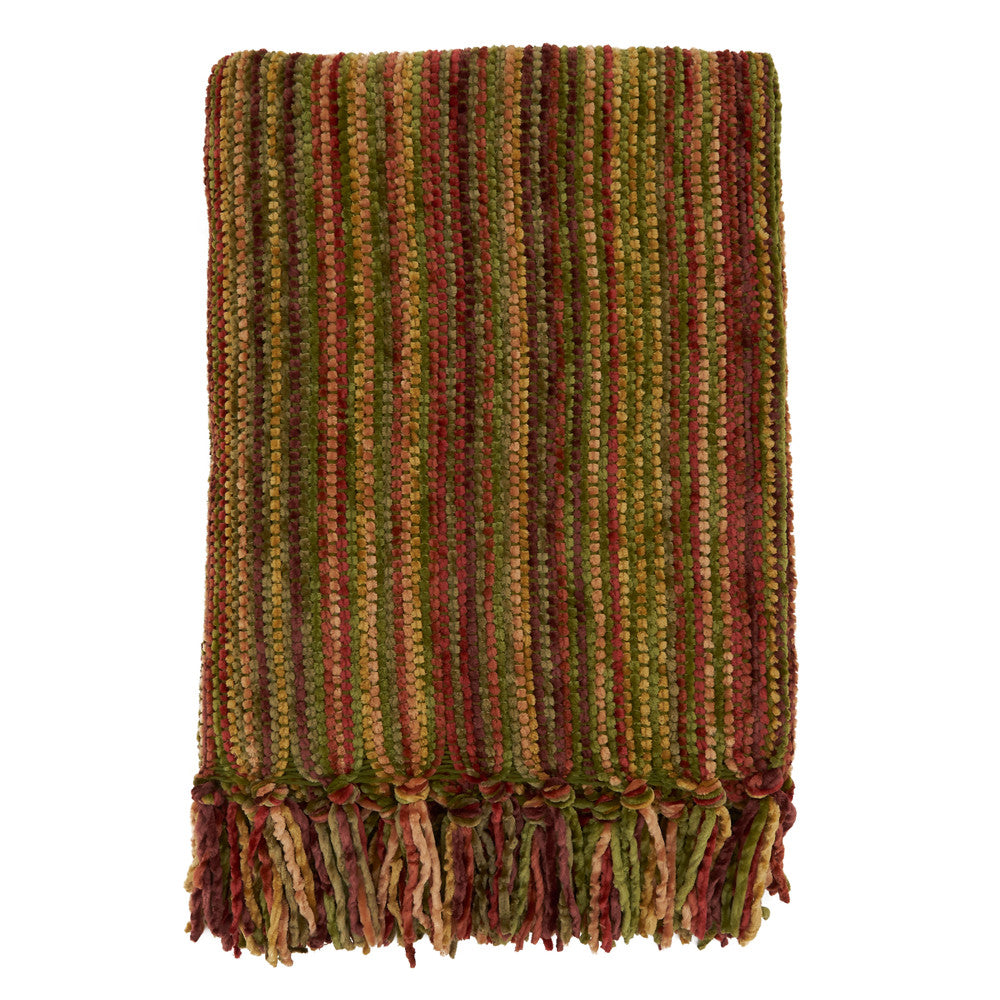 Multi Green and Coral Chenille Throw 50"W x 60"L