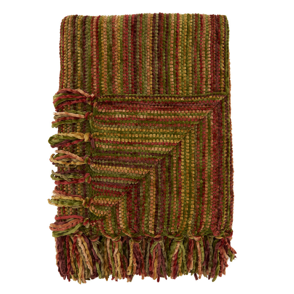 Multi Green and Coral Chenille Throw 50"W x 60"L
