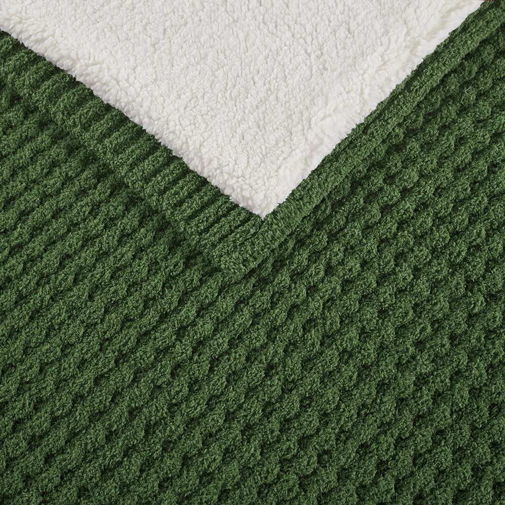 Green Knit and Sherpa Throw 50"W x 60"L