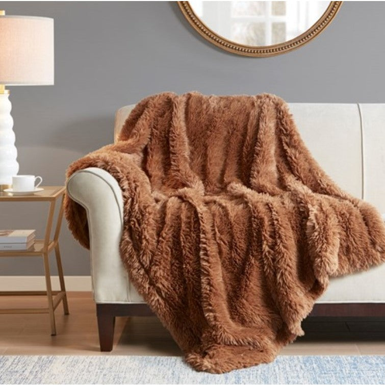 Brown Faux Fur Throw 50"W x 60"L