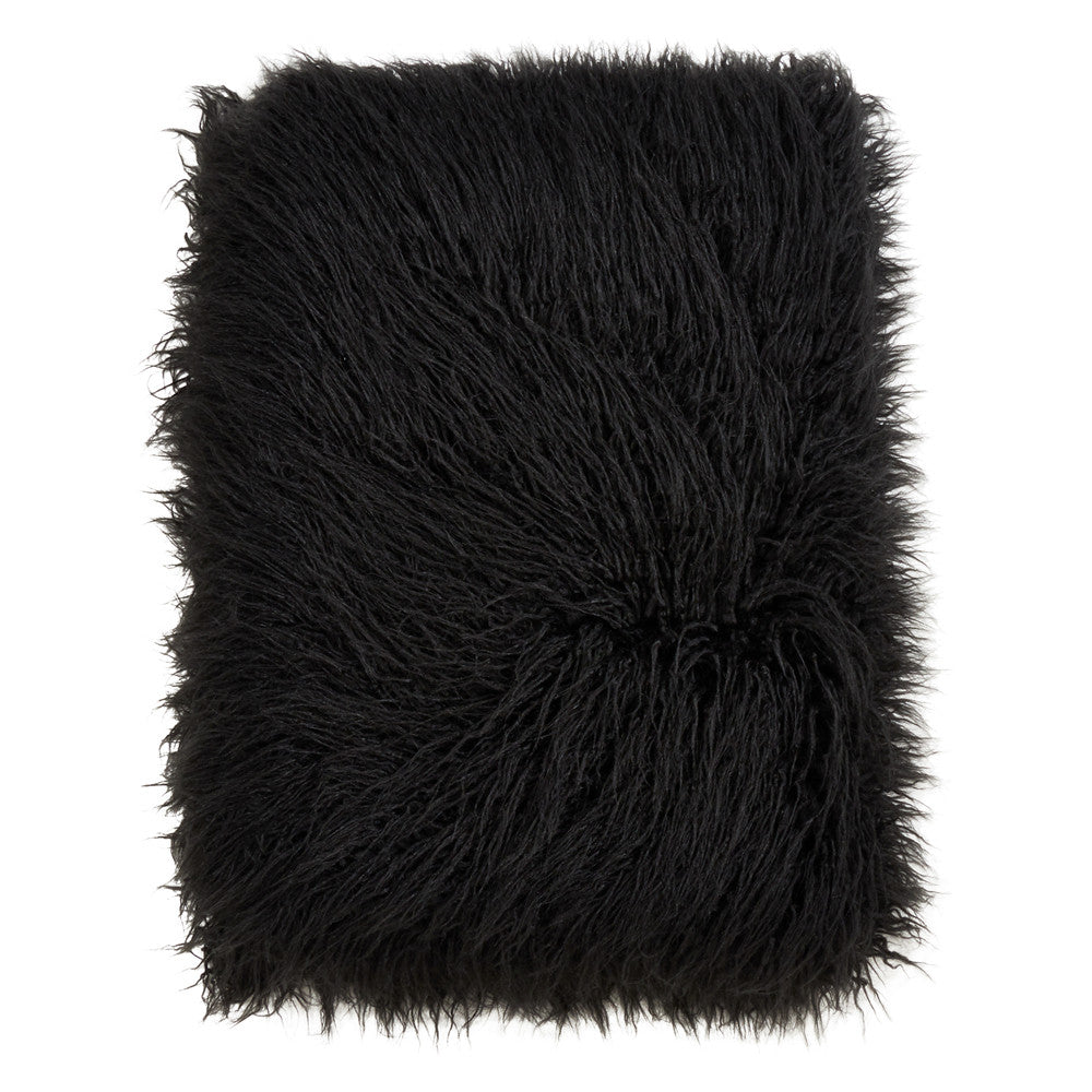 Black Faux Mongolian Fur Throw 50"W x 60"L