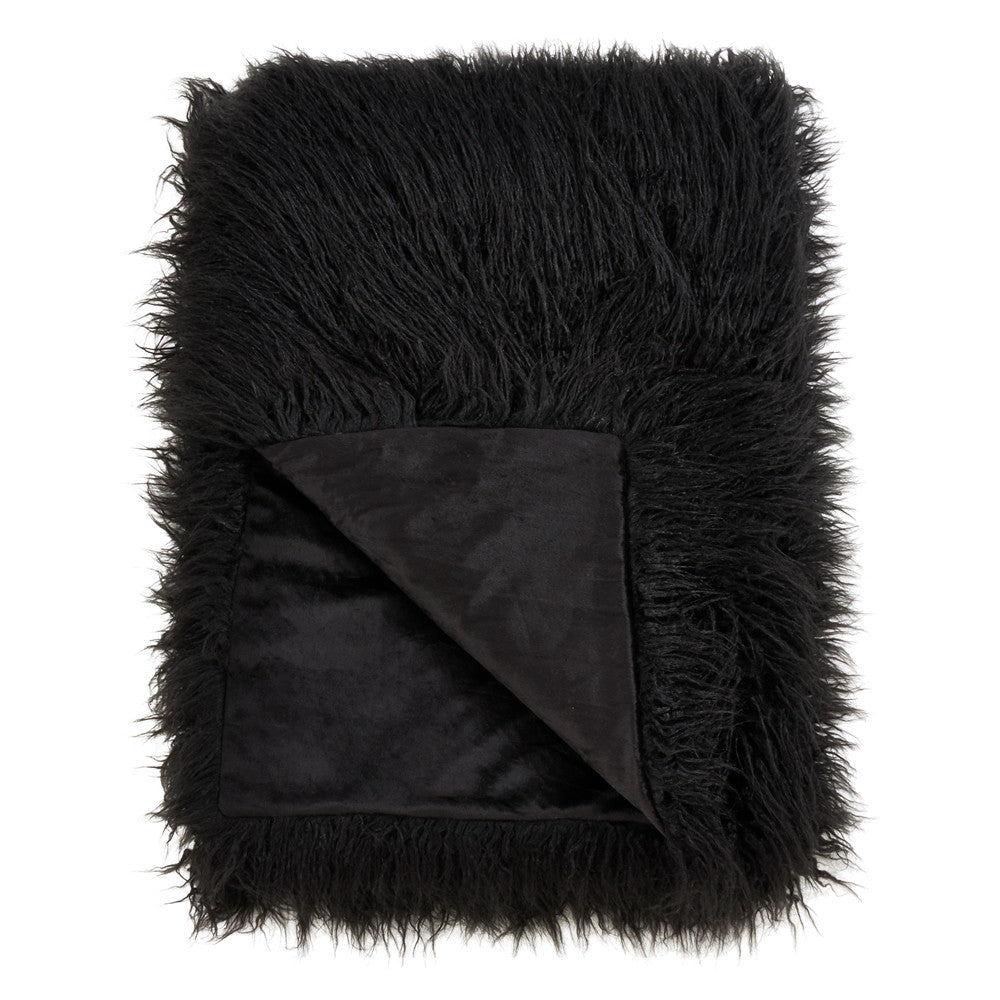 Black Faux Mongolian Fur Throw 50"W x 60"L