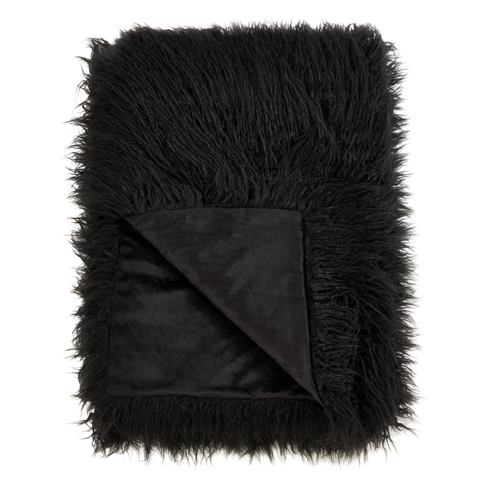 Black Faux Mongolian Fur Throw 50"W x 60"L