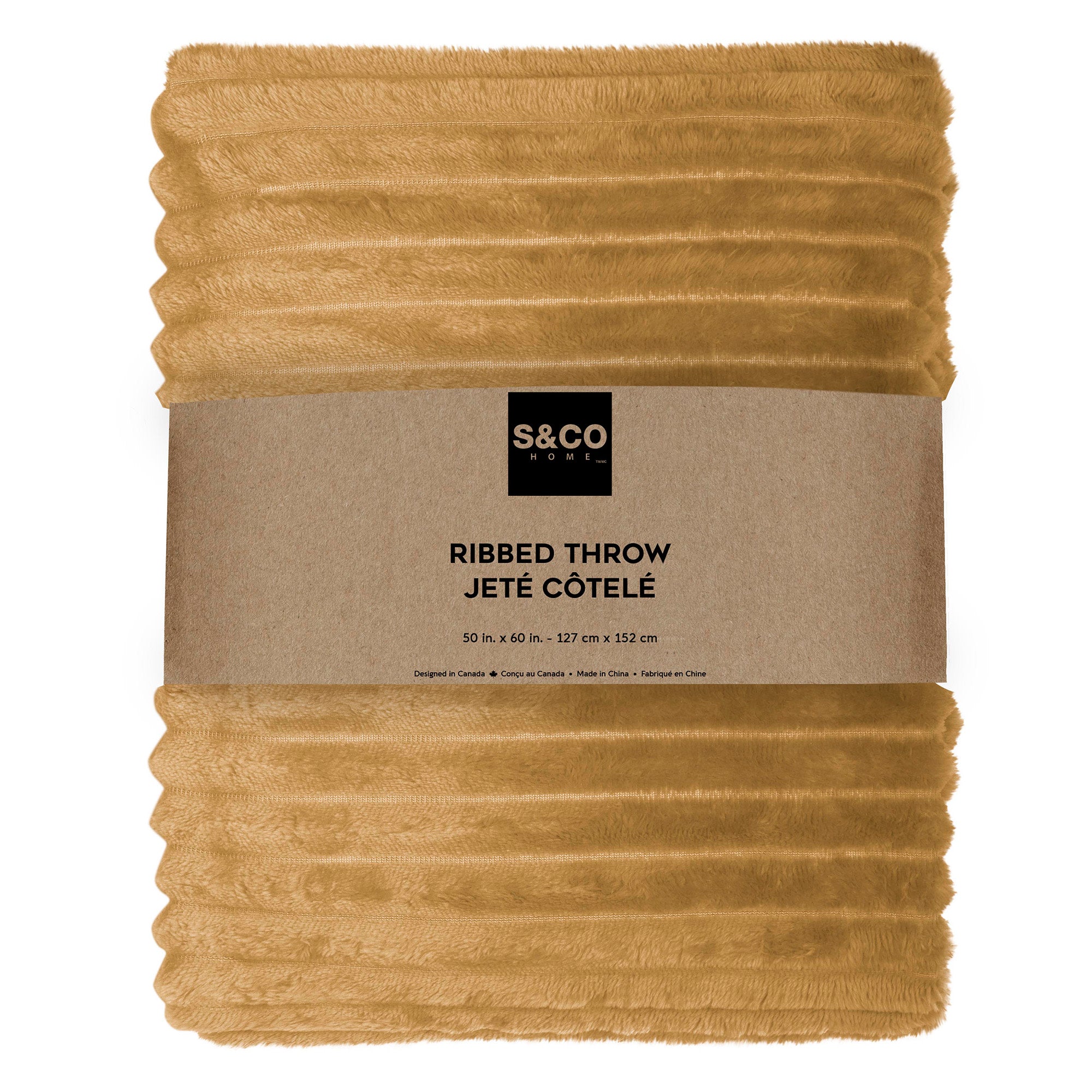 Honey Gold Chunky Soft Ribbed Throw 50"W x 60"L