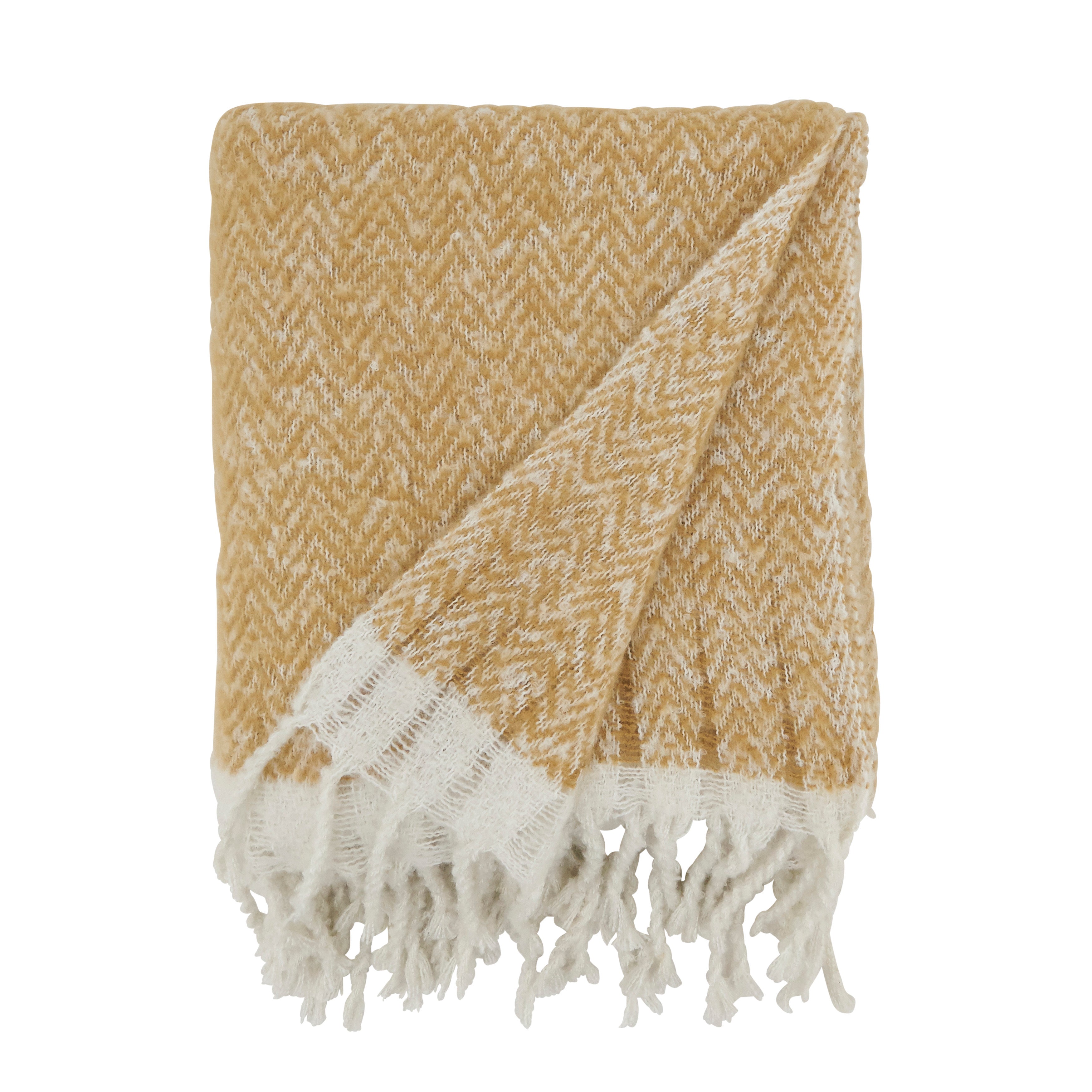 Natural Faux Mohair Herringbone Throw 50"W x 60"L