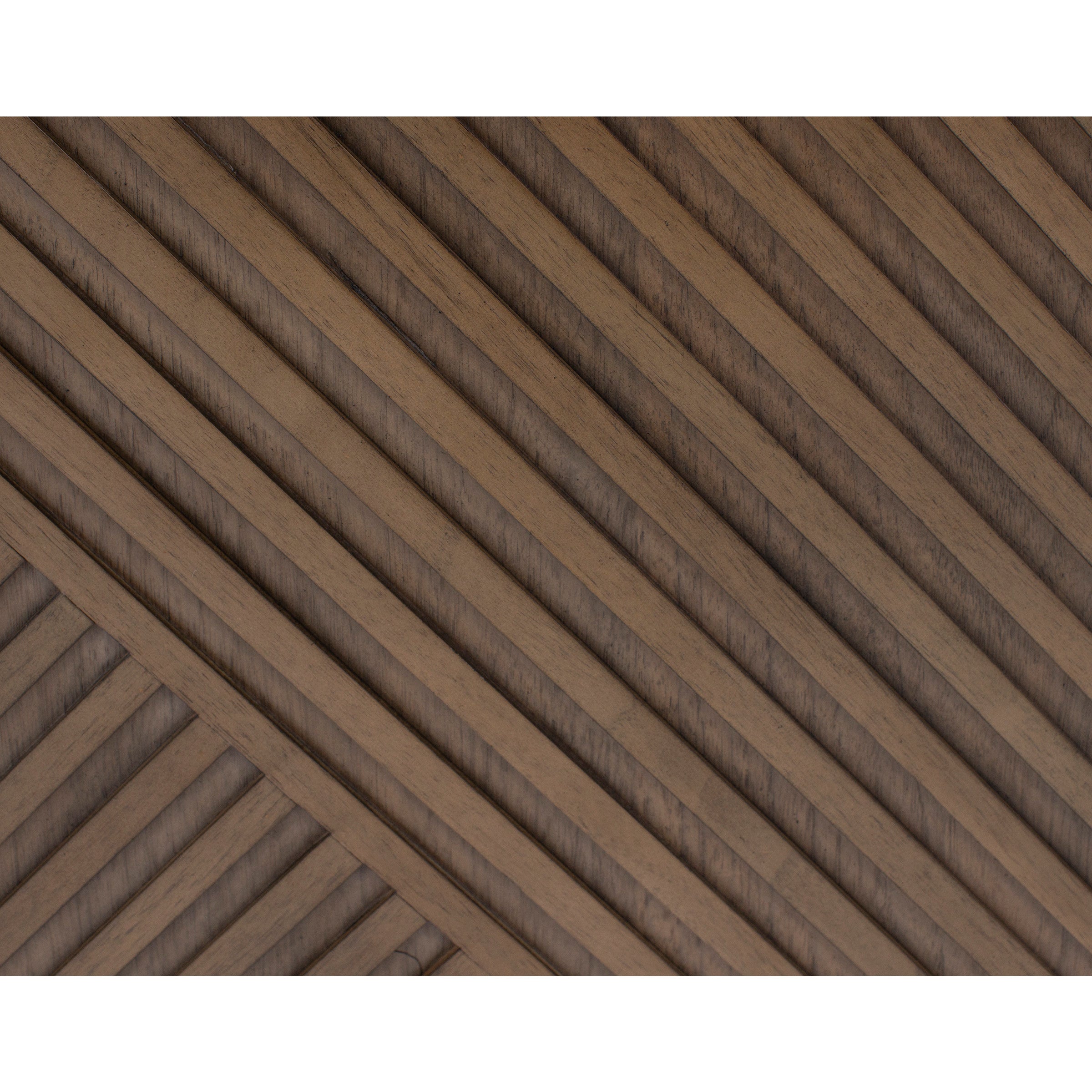Diagonal wood slats in a geometric pattern, brown finish.