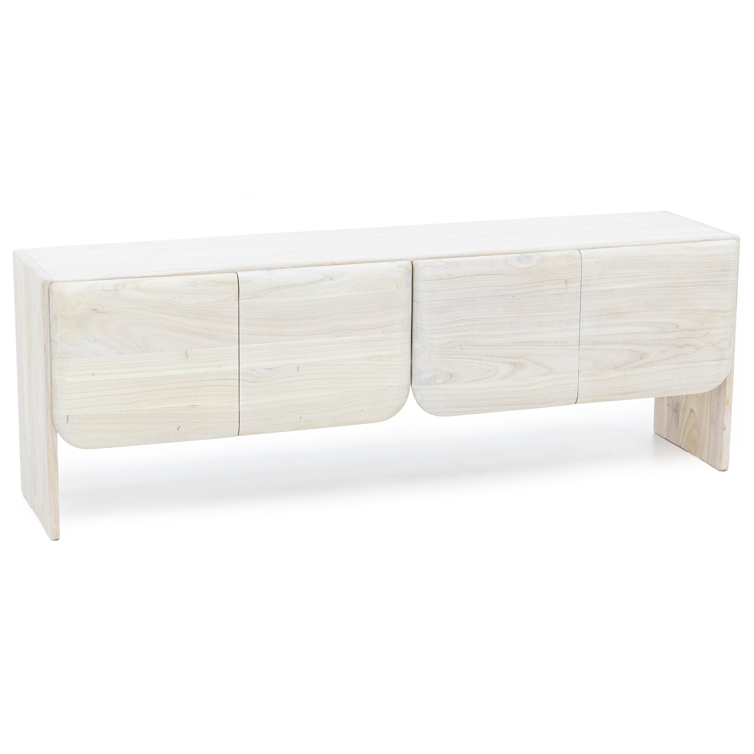 Light wood sideboard with rounded corners and smooth modern design.
