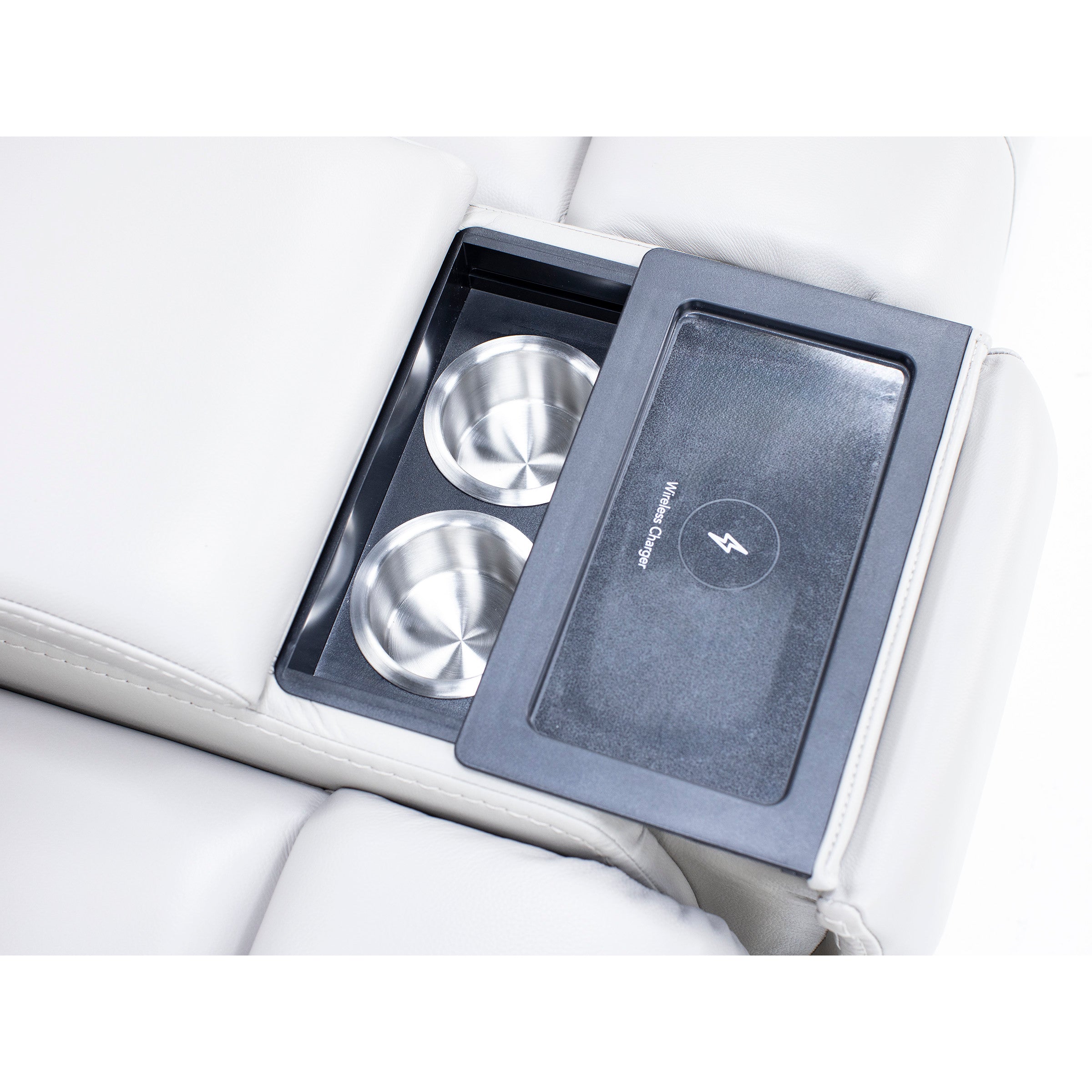 Matthew Leather Fully Loaded Zero Gravity Reclining Console Loveseat With Wireless Charging