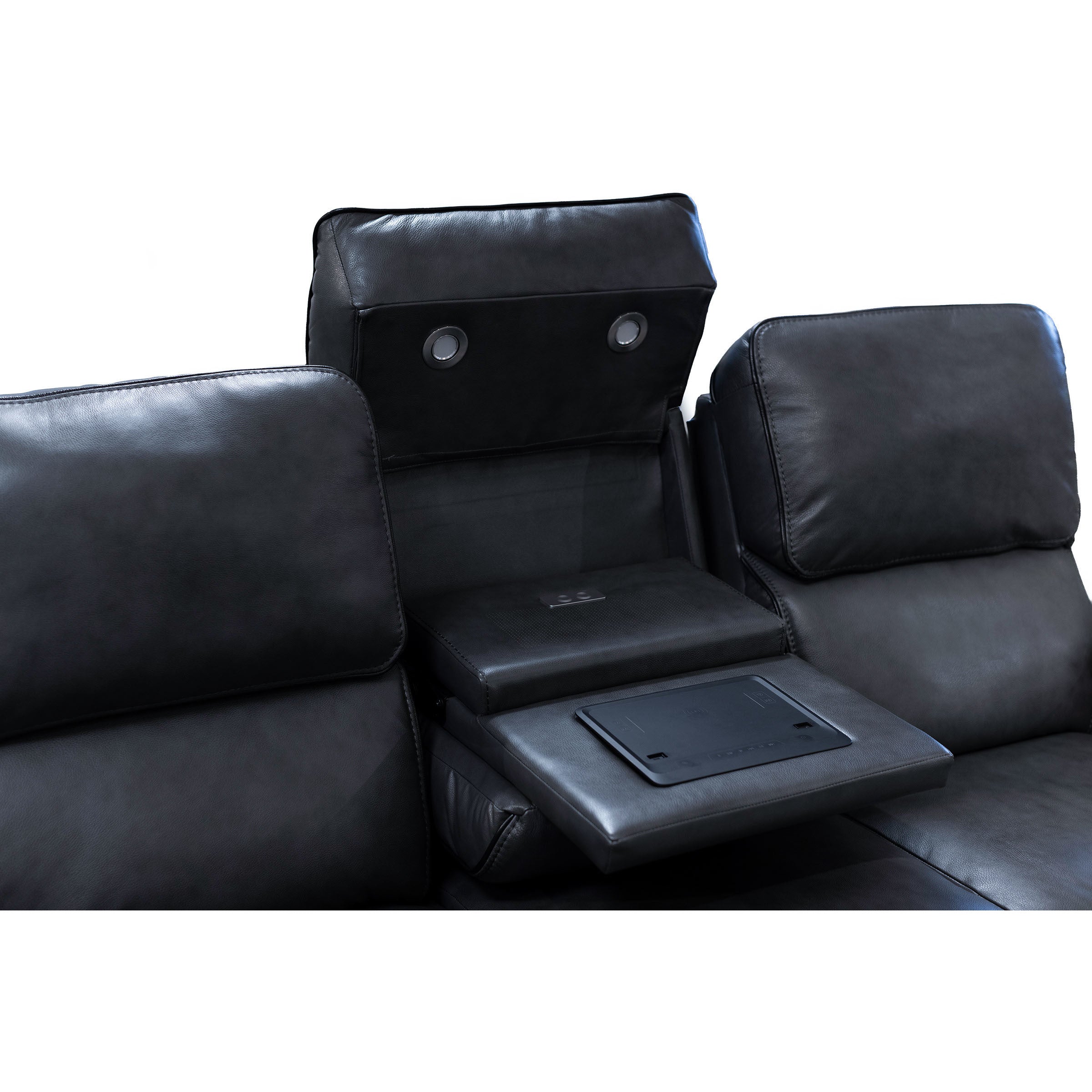 Liam Leather Fully Loaded Zero Gravity Reclining Sofa With Drop Table, Massage & Immersive Audio