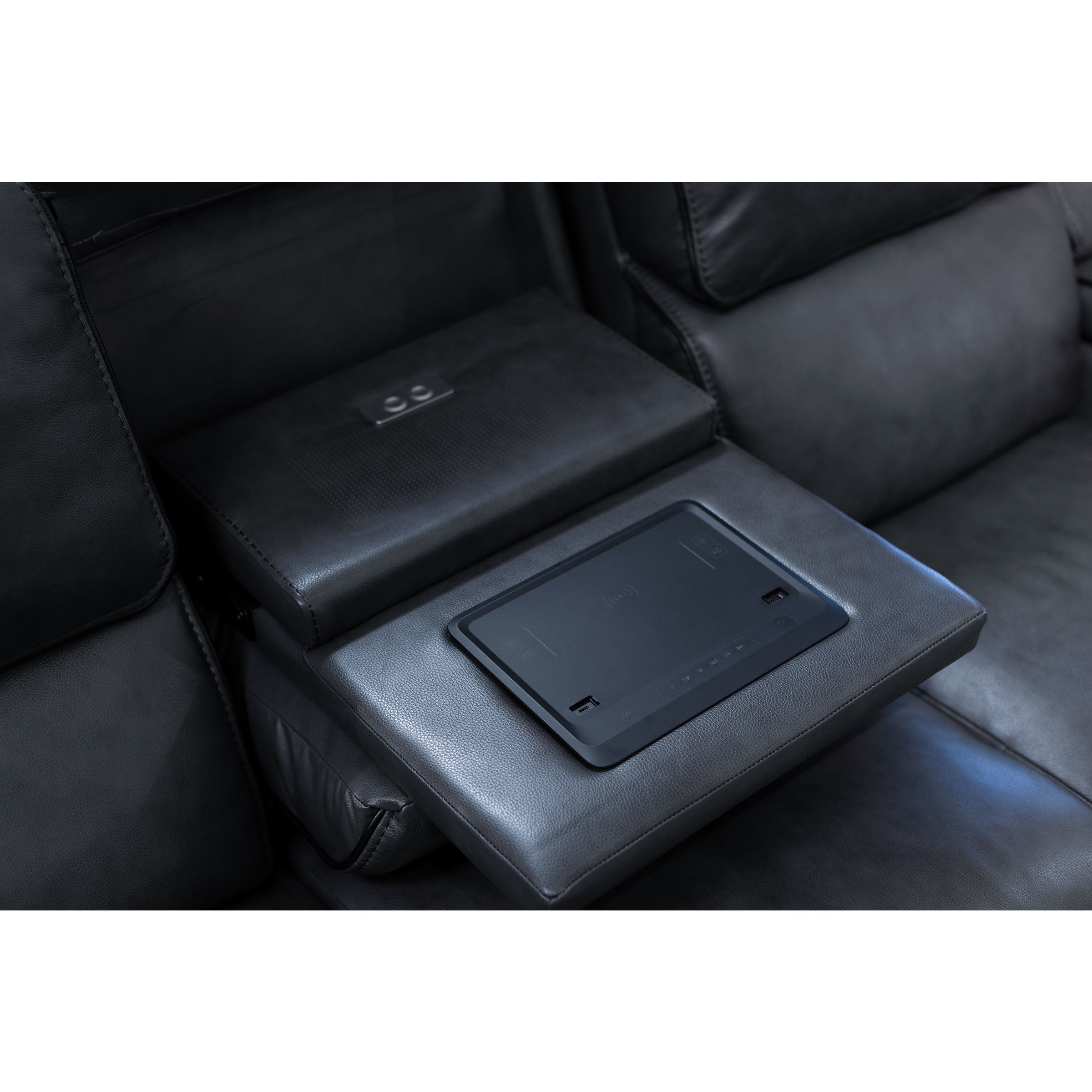 Liam Leather Fully Loaded Zero Gravity Reclining Sofa With Drop Table, Massage & Immersive Audio