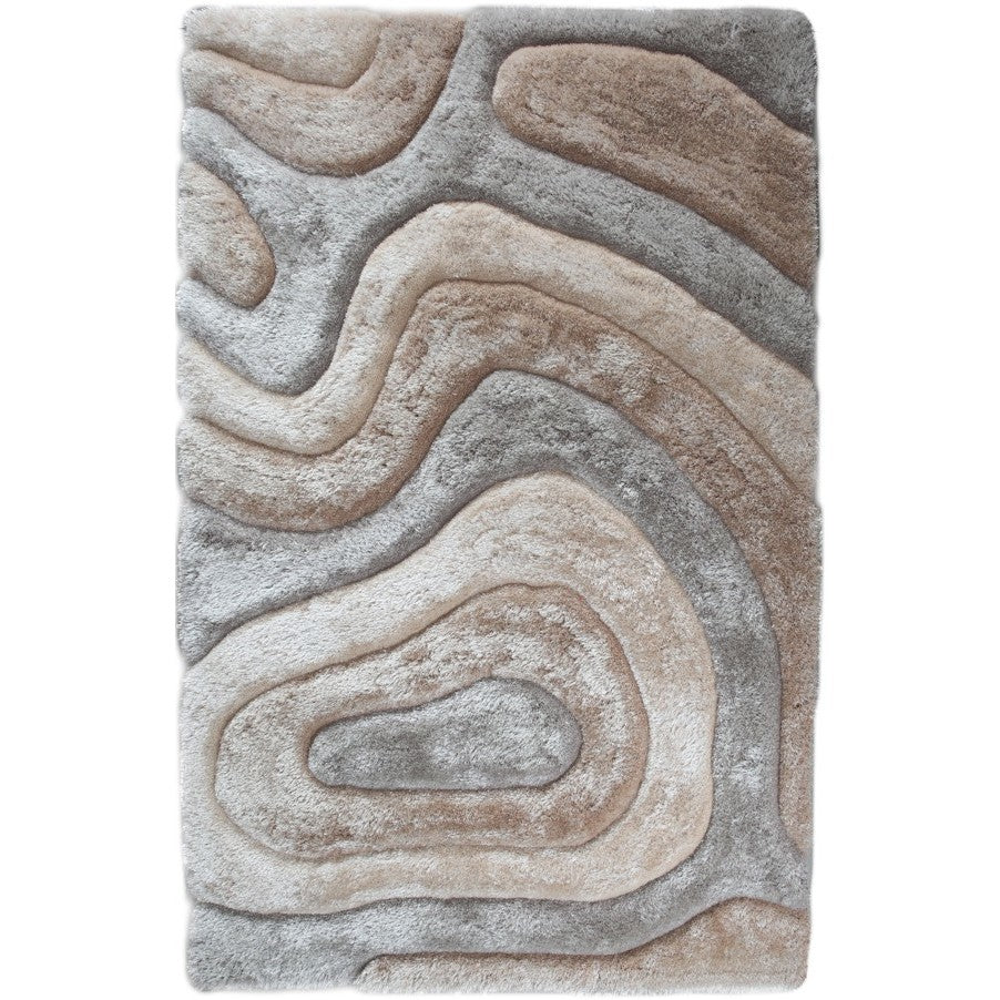 Mateos Shag Gold/Silver/Cream Abstract Area Rug