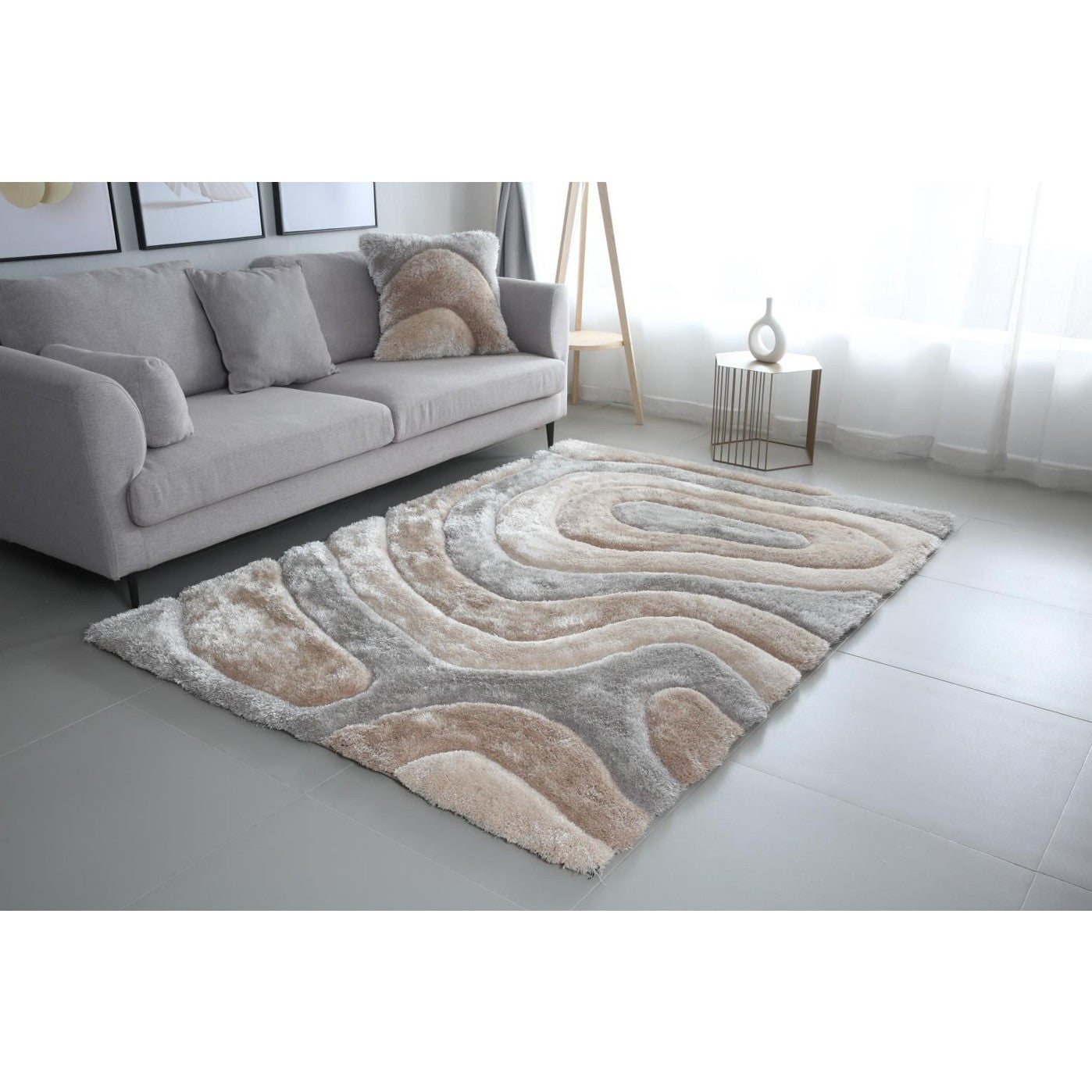 Mateos Shag Gold/Silver/Cream Abstract Area Rug