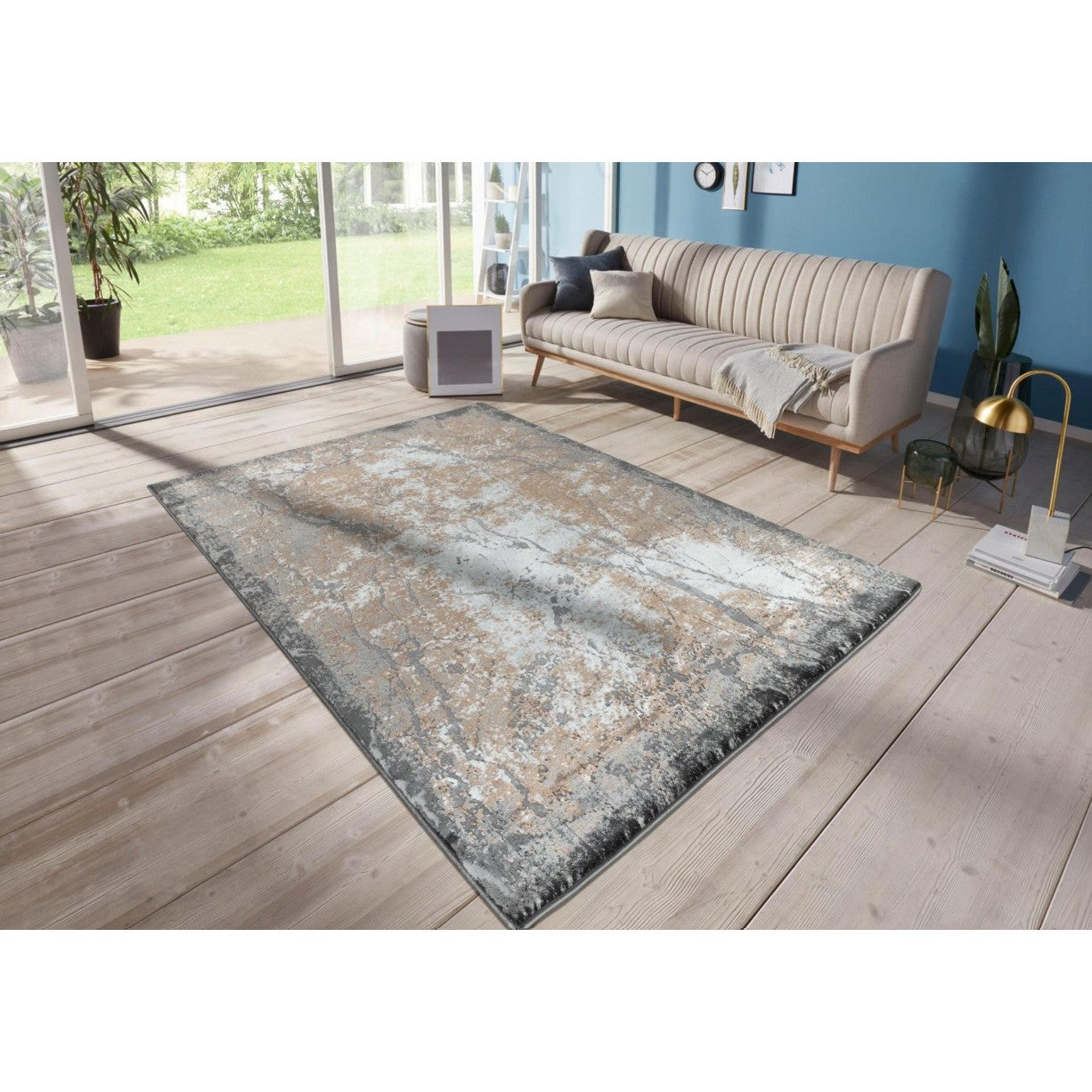 Petra Silver/Brown Abstract Area Rug