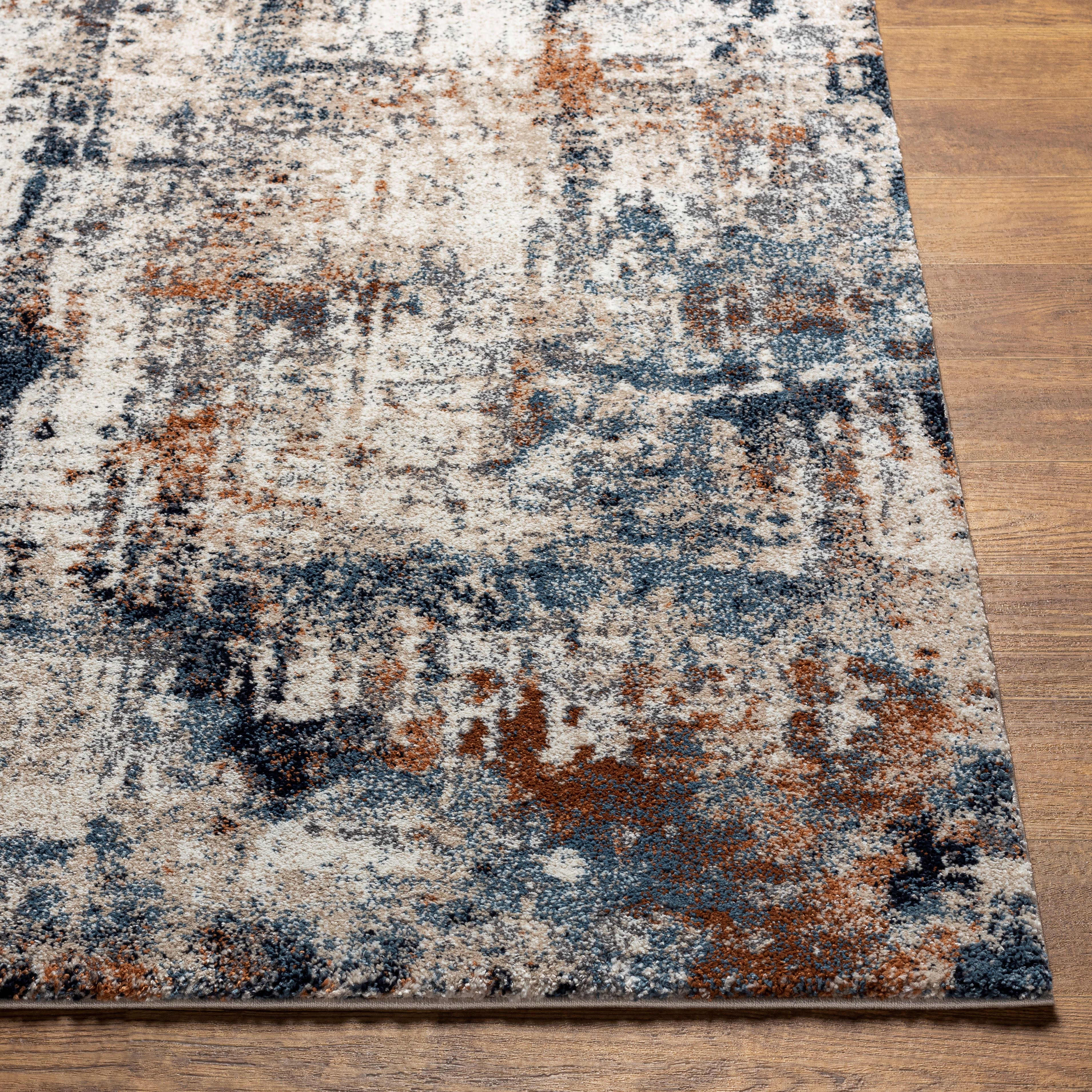 Tuscany Coral/Cream/Blue Abstract Area Rug