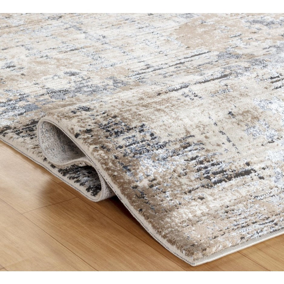 Omari Tan/Navy/Silver Abstract Area Rug