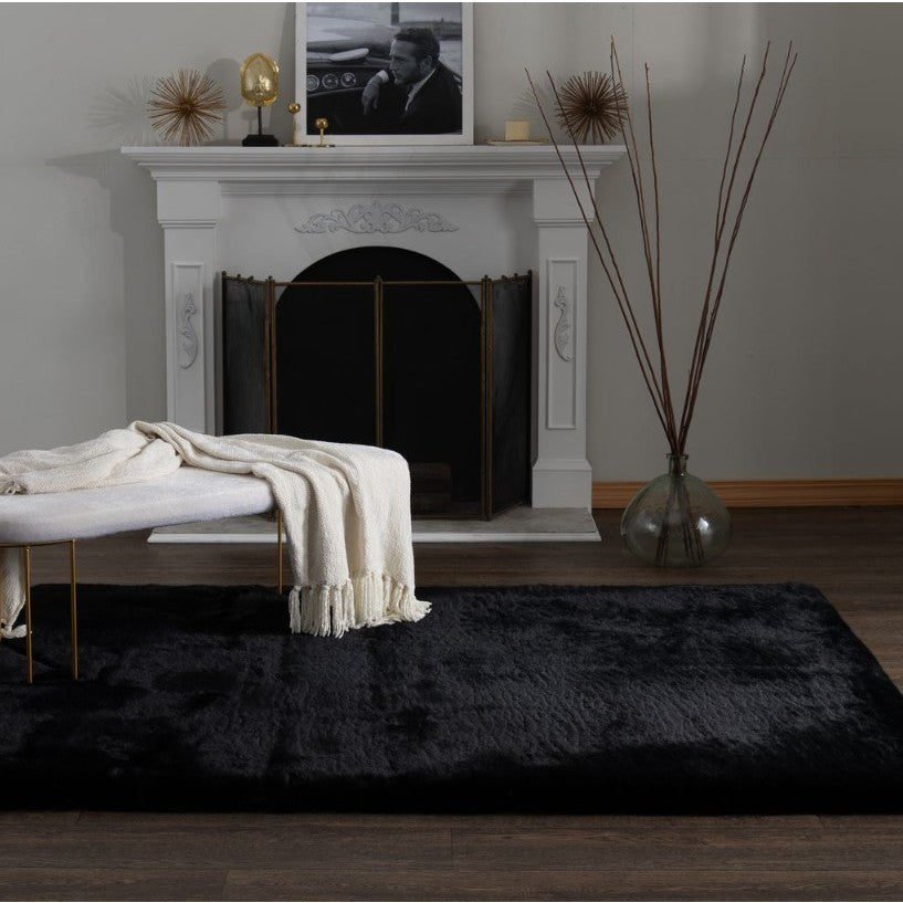 Ultimate Angora Black Faux Fur Area Rug