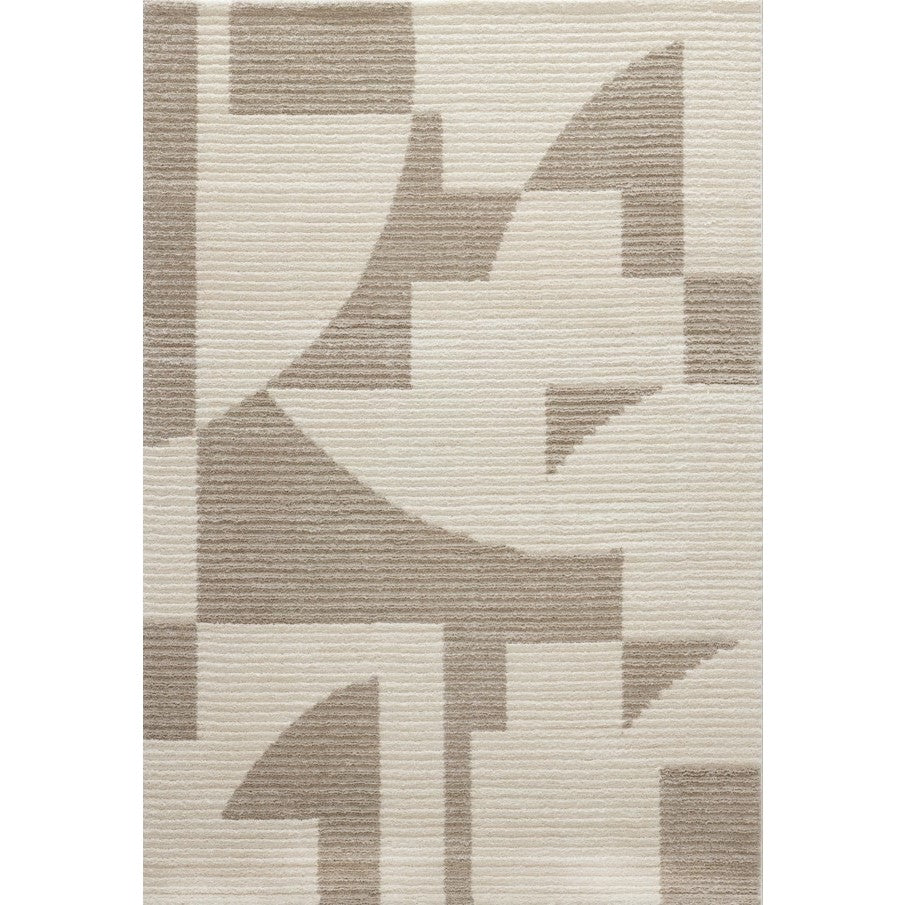 Beige and cream rug with bold abstract geometric shapes.