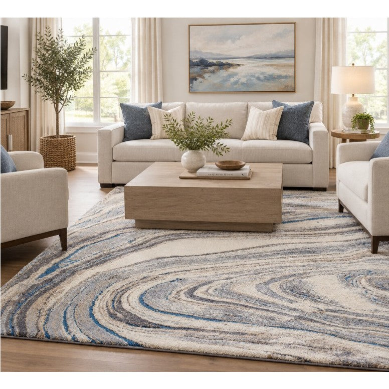 Tuscany Cream/Tan/Blue Swirl Area Rug