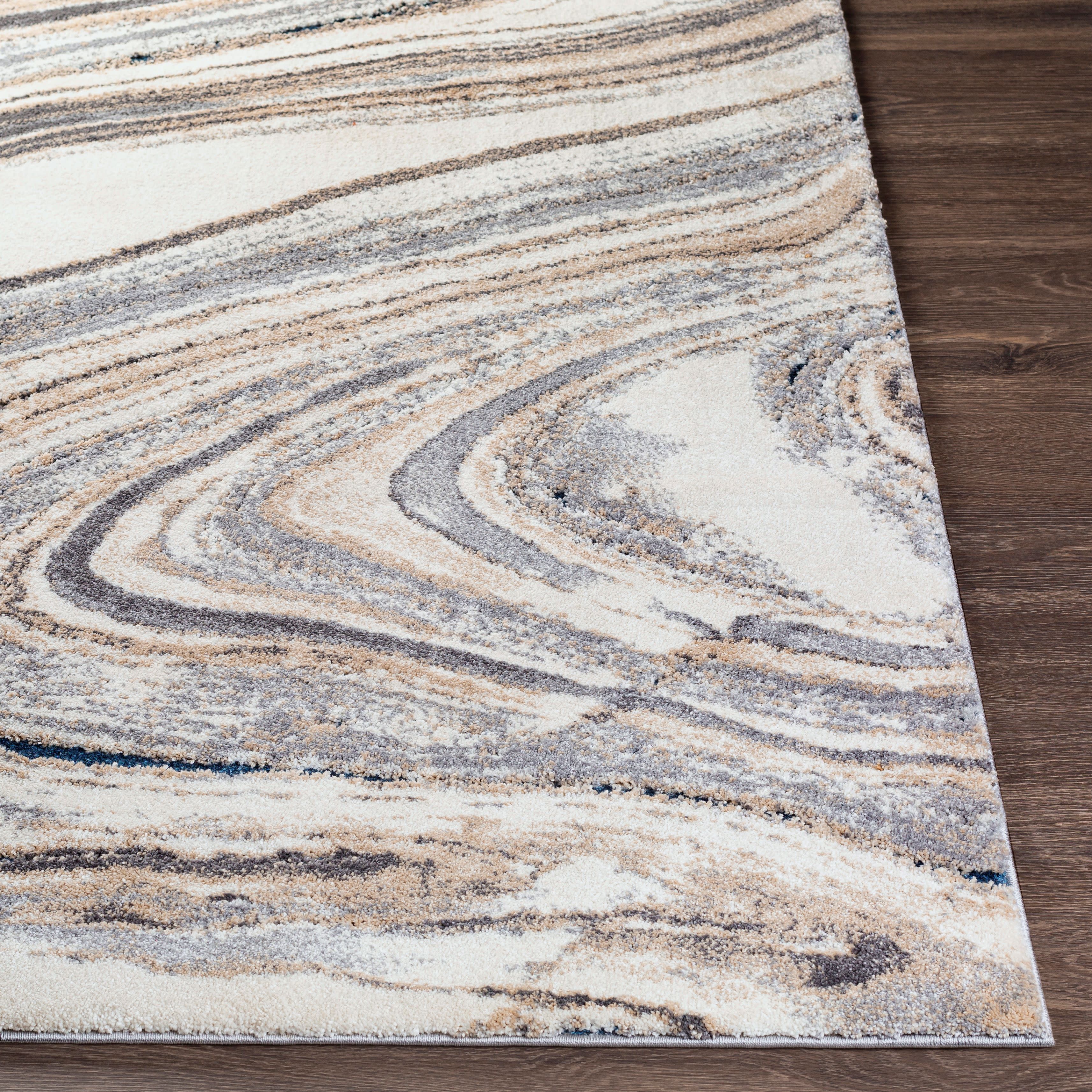 Tuscany Cream/Tan/Blue Swirl Area Rug