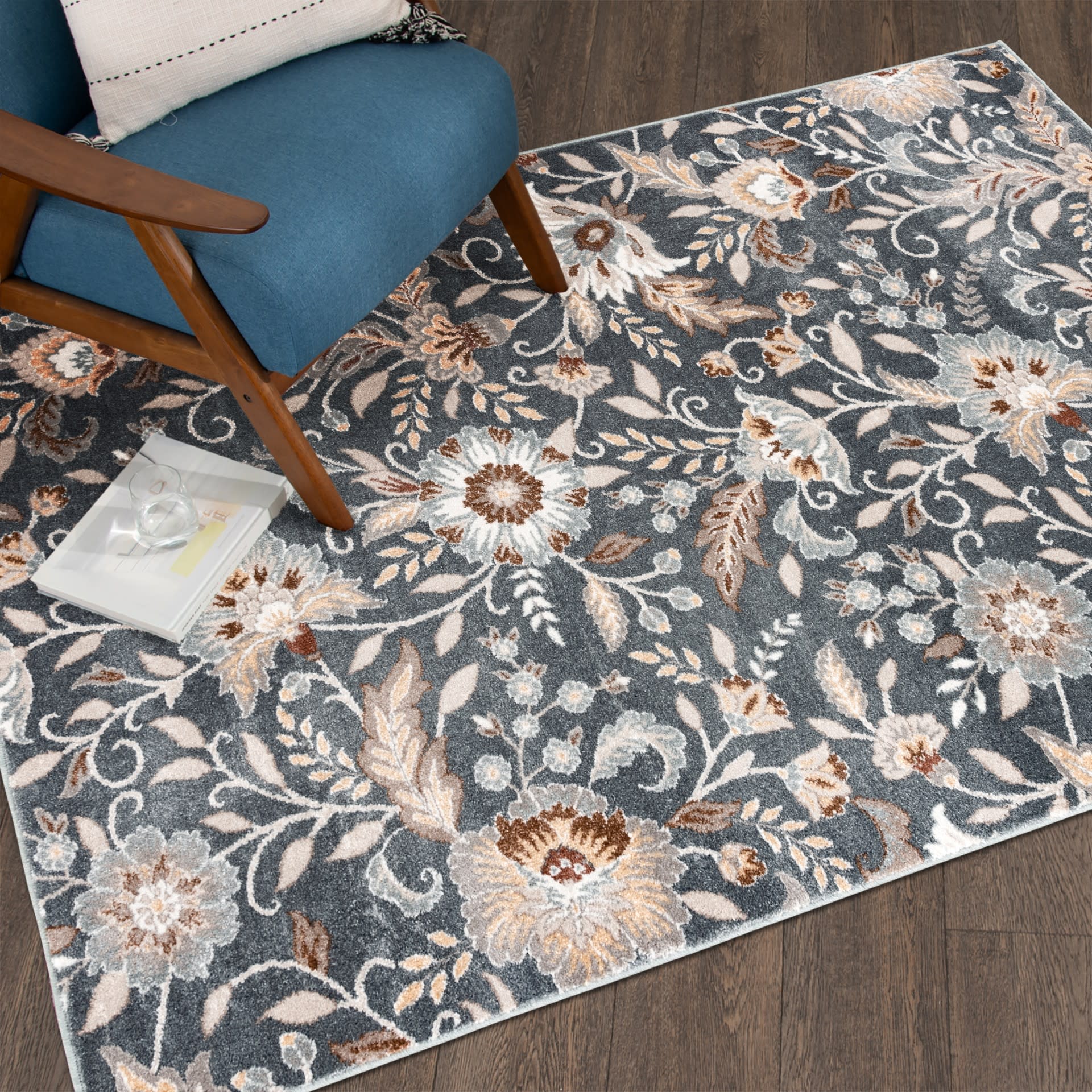 Landscape Charcoal/Floral Area Rug