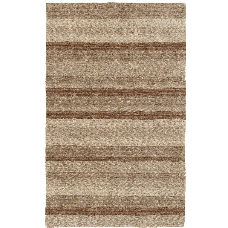 Beige and brown area rug with horizontal stripes.