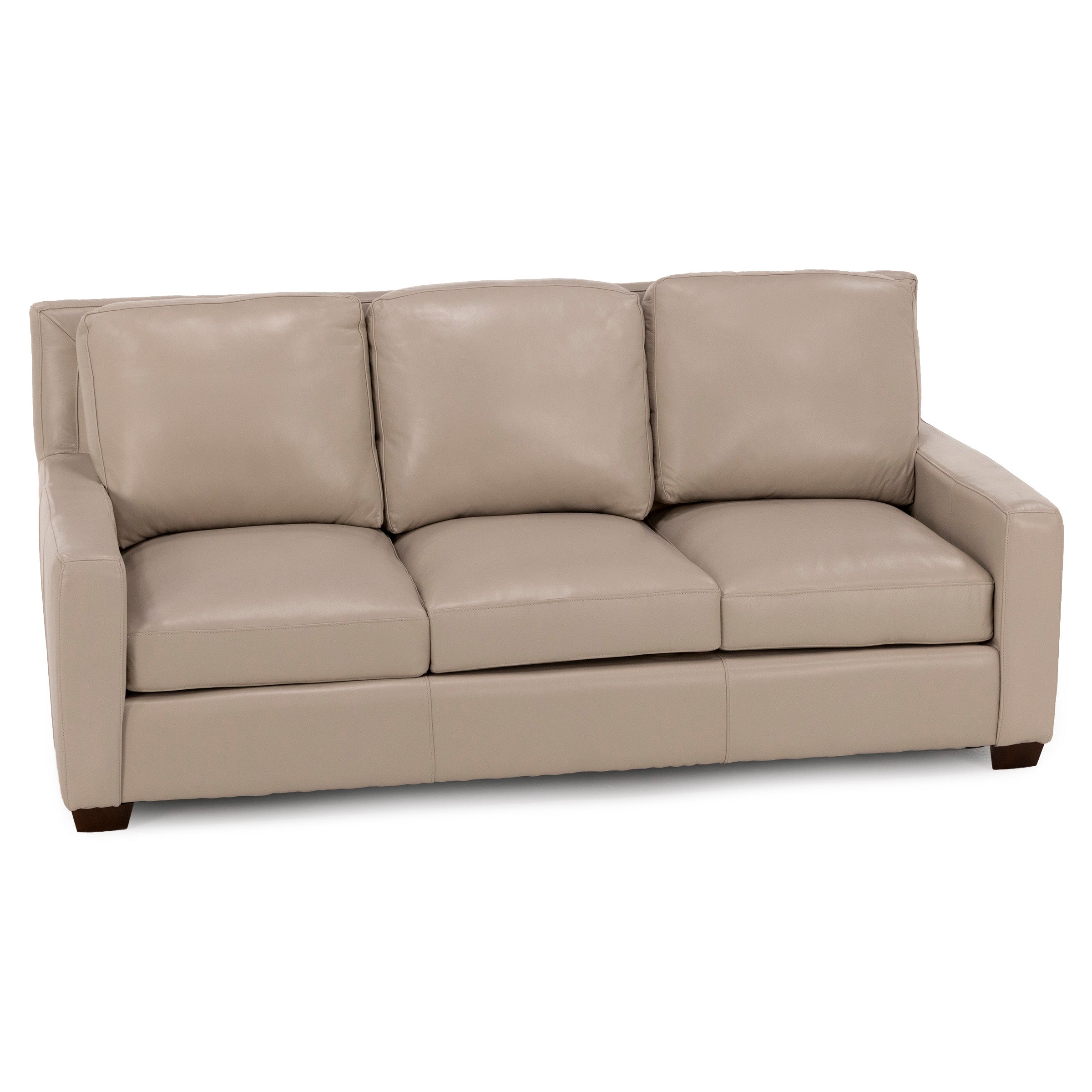 Beige leather sofa with three cushions.