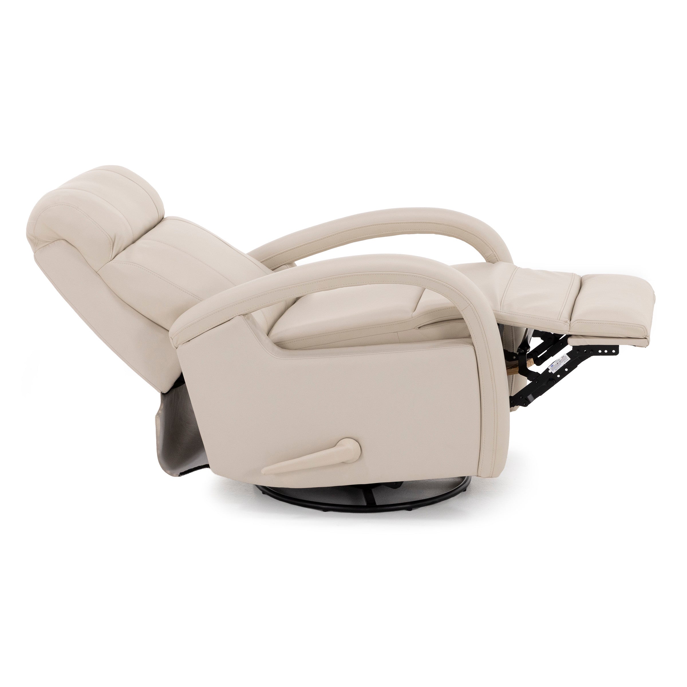 Beige reclining chair shown fully extended.