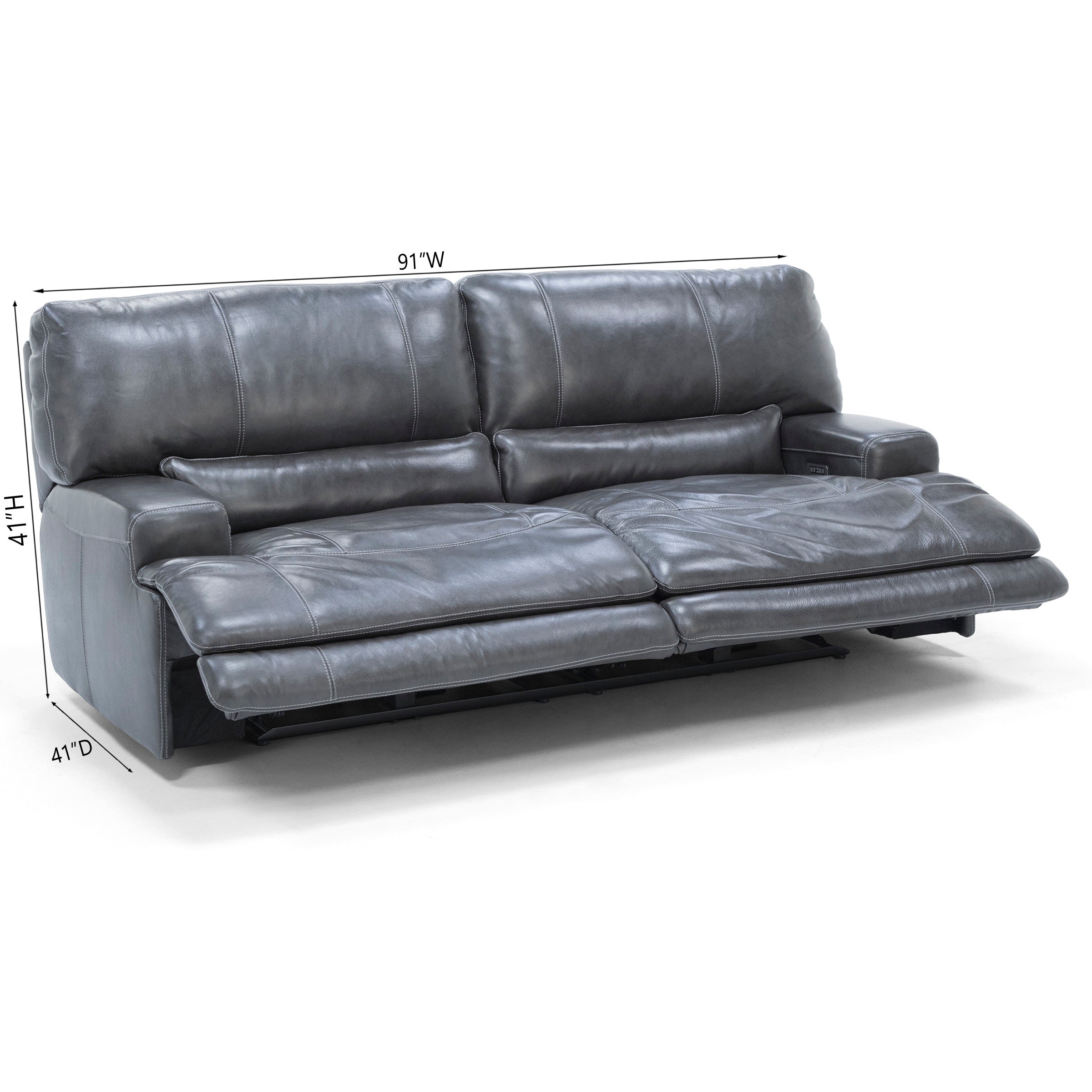 Placier Leather Power Headrest Reclining Sofa in Charcoal