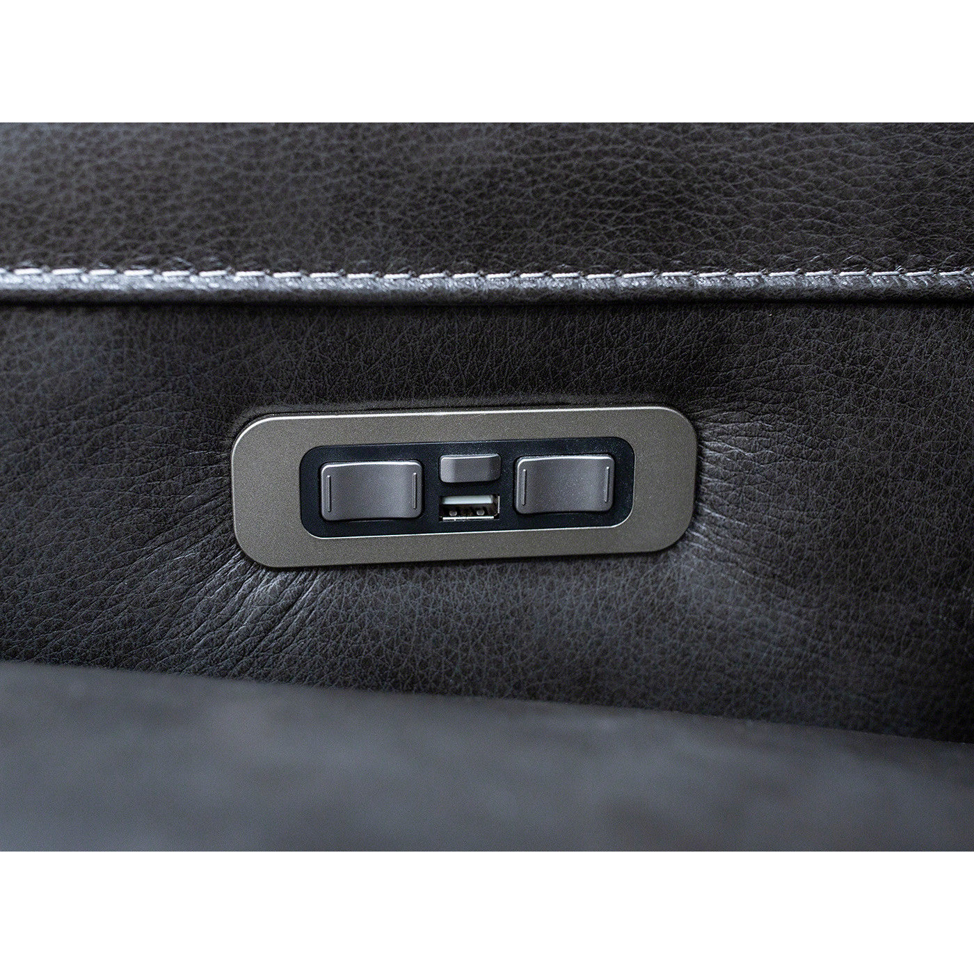 Placier Leather Power Headrest Reclining Sofa in Charcoal