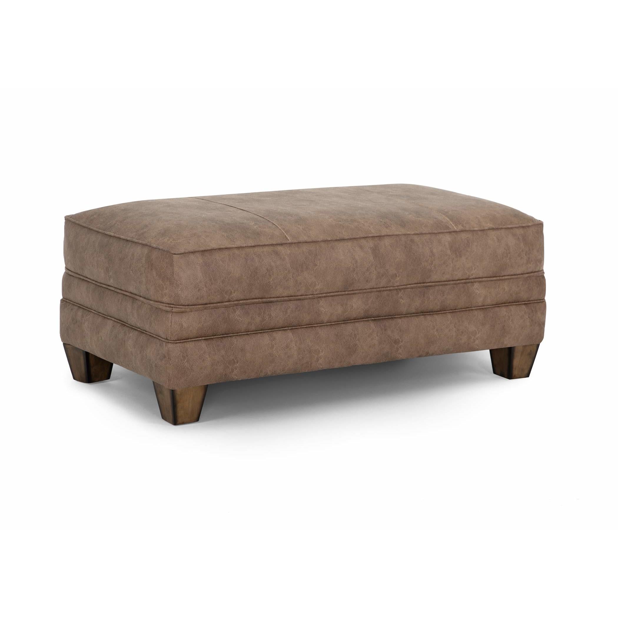 Rectangular brown ottoman with wooden legs