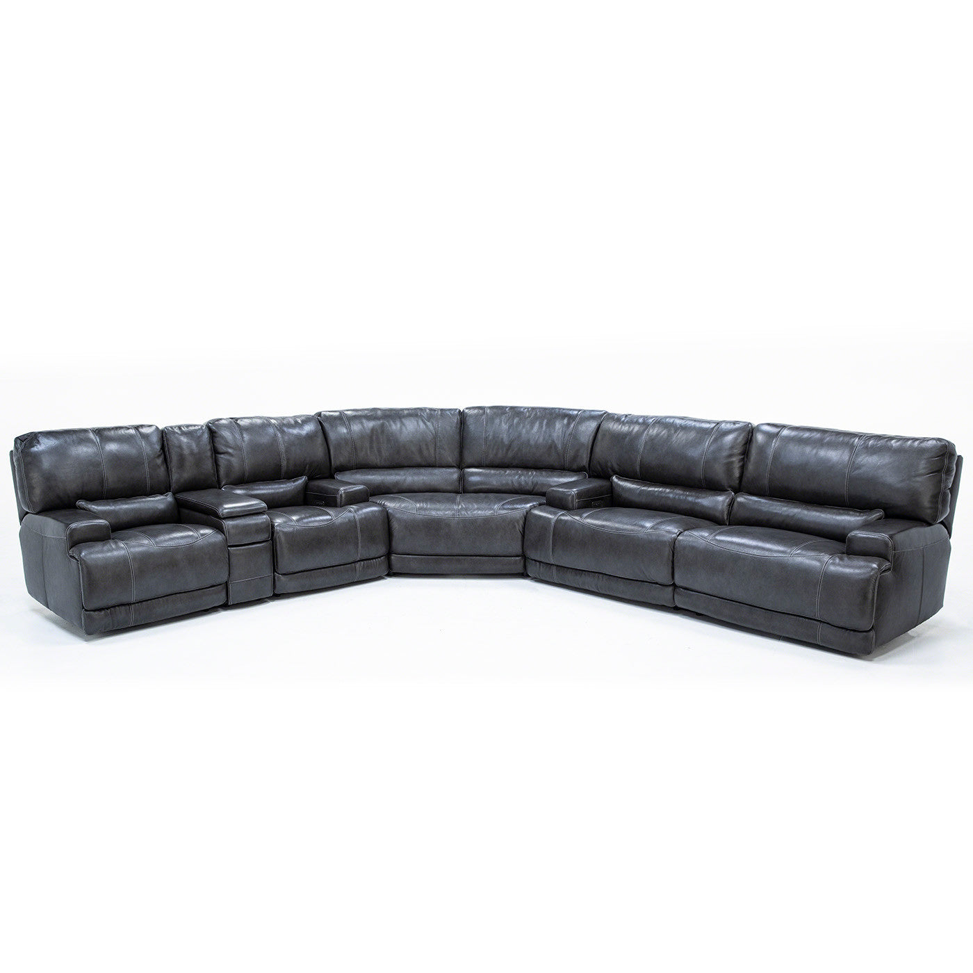 Placier 3-Pc. Leather Power Headrest Reclining Sectional w/ Sofa and Console Loveseat in Charcoal