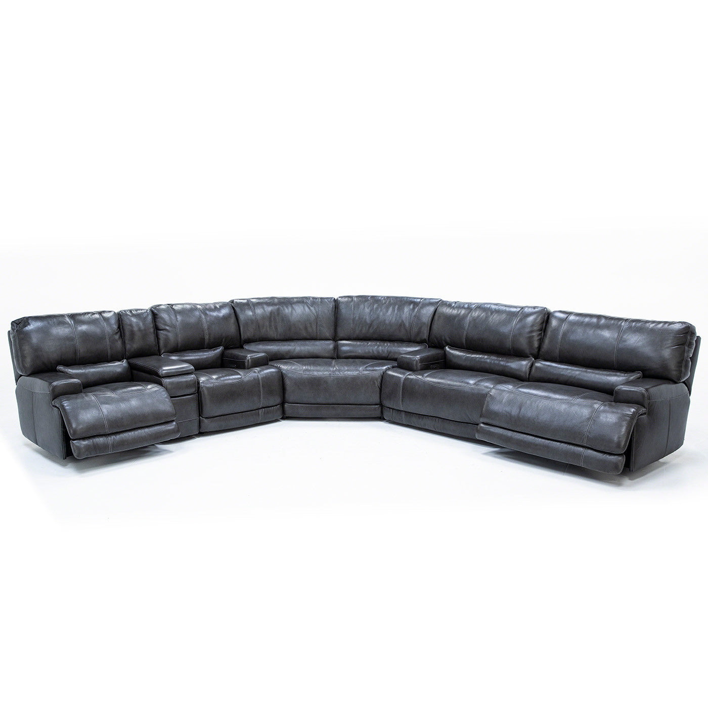 Placier 3-Pc. Leather Power Headrest Reclining Sectional w/ Sofa and Console Loveseat in Charcoal