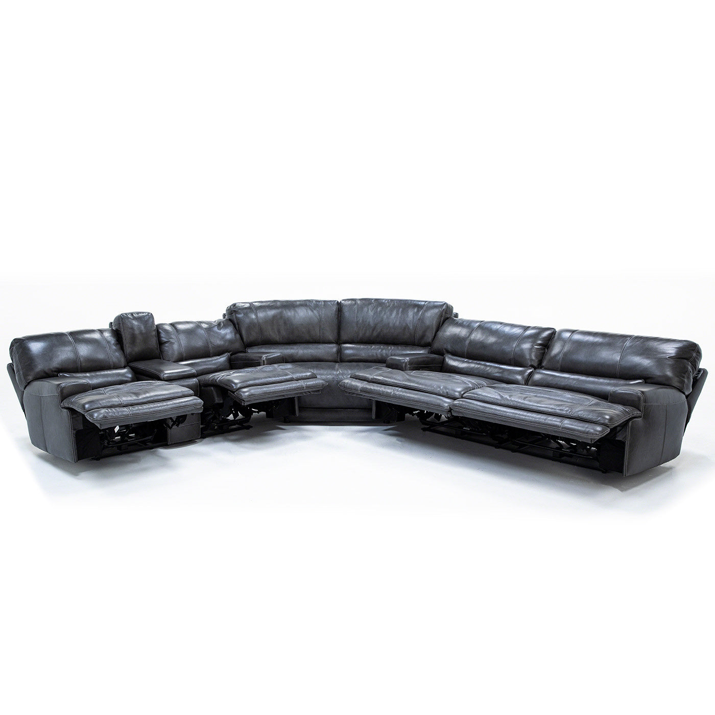 Placier 3-Pc. Leather Power Headrest Reclining Sectional w/ Sofa and Console Loveseat in Charcoal