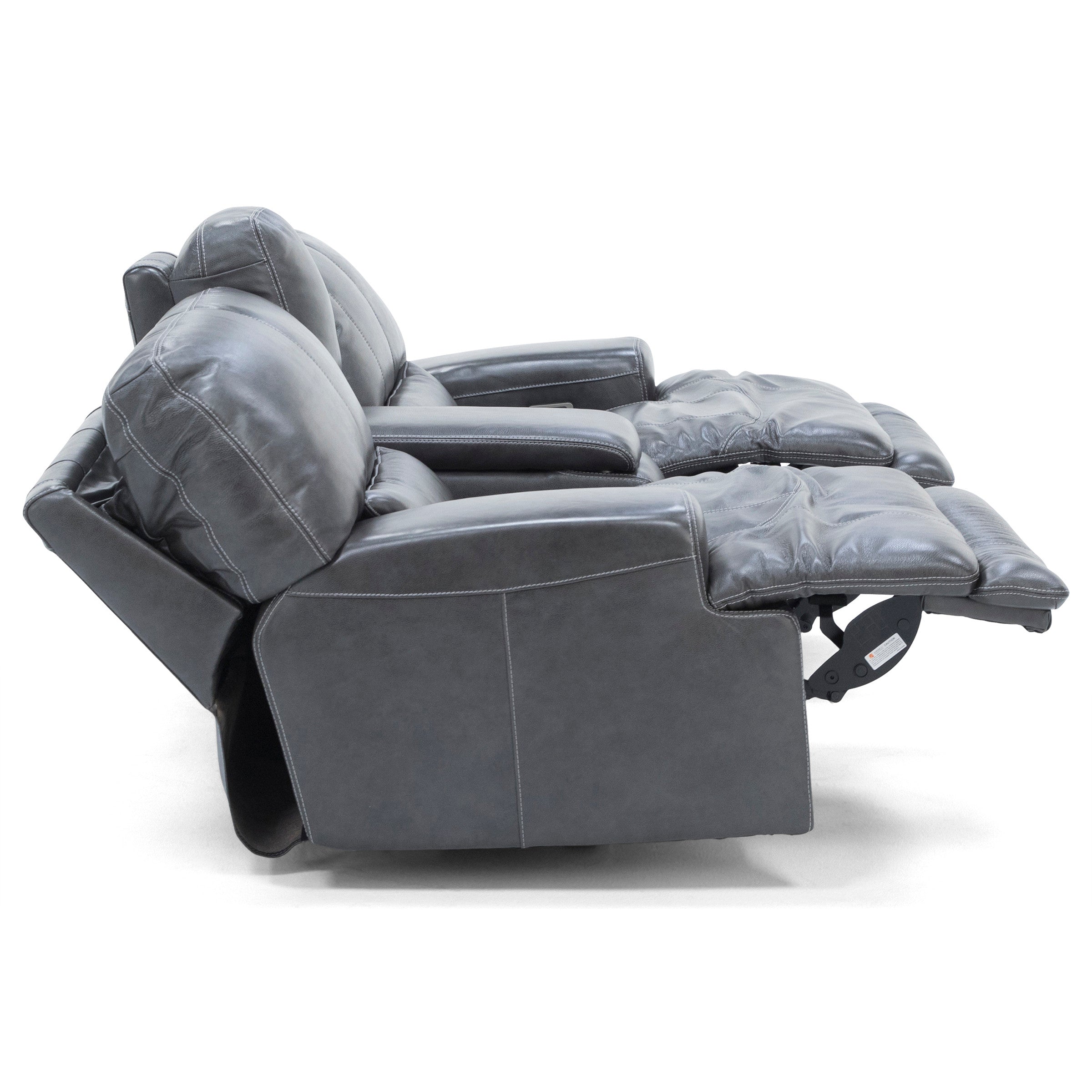 Placier Leather Power Headrest Console Reclining Loveseat in Charcoal