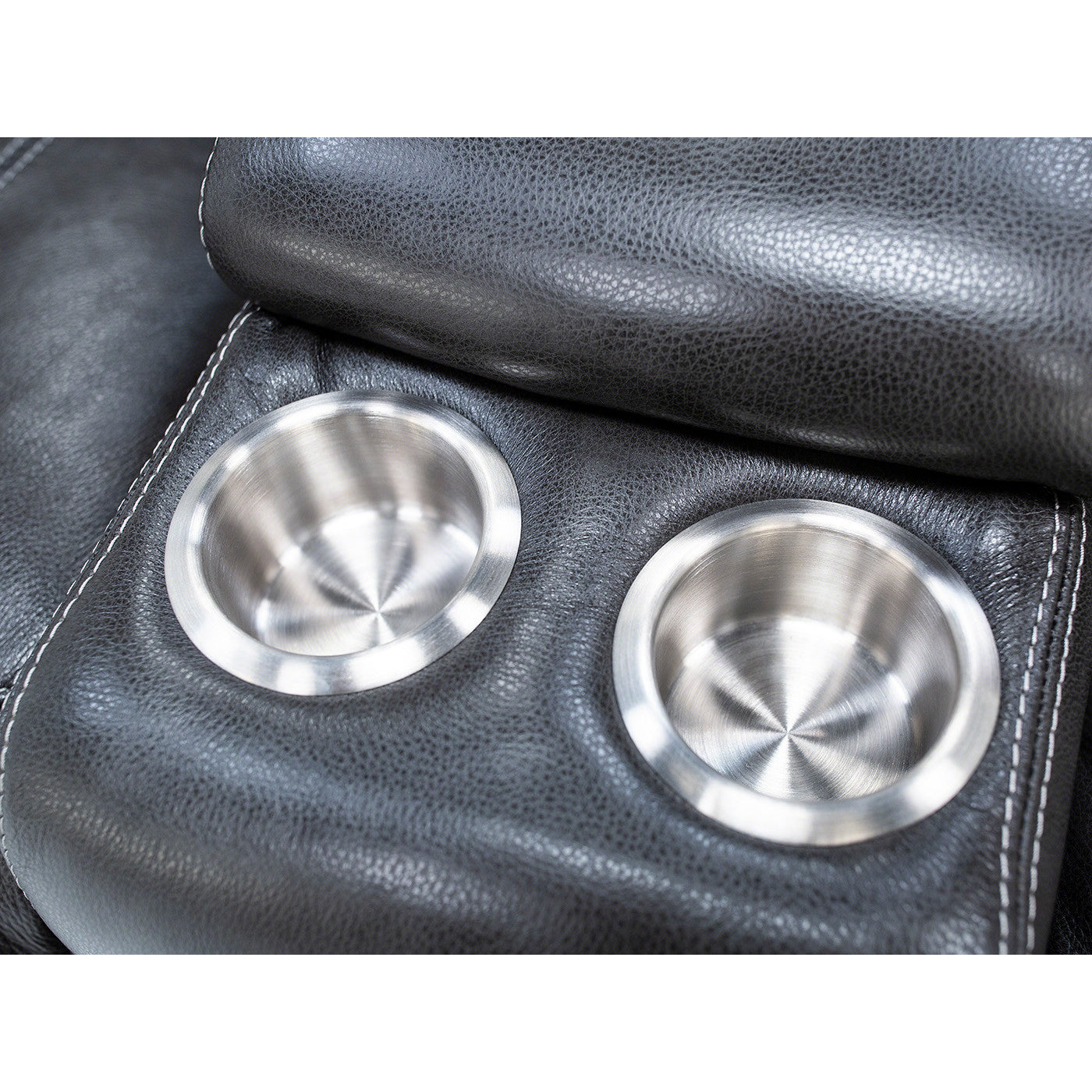 Placier Leather Power Headrest Console Reclining Loveseat in Charcoal