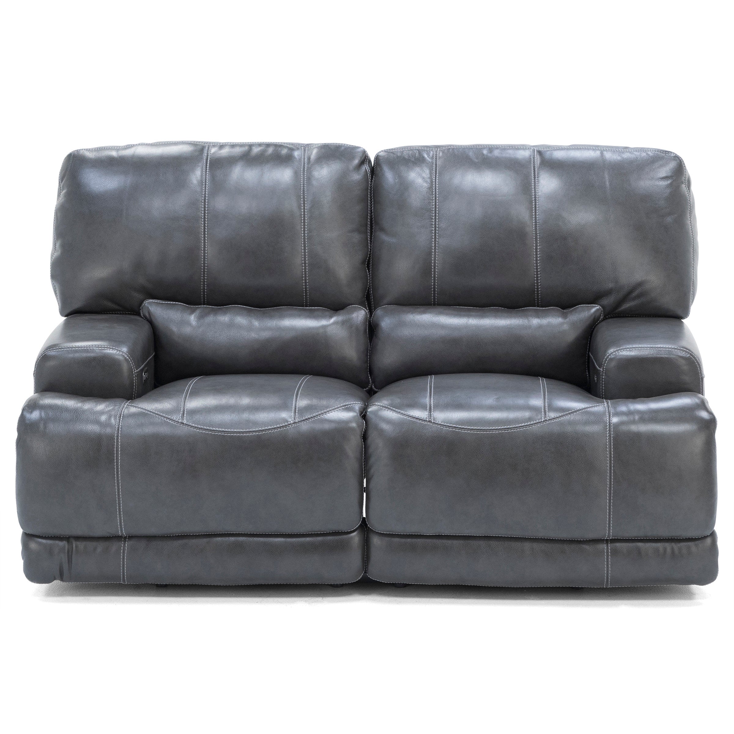 Placier Leather Power Headrest Reclining Loveseat in Charcoal