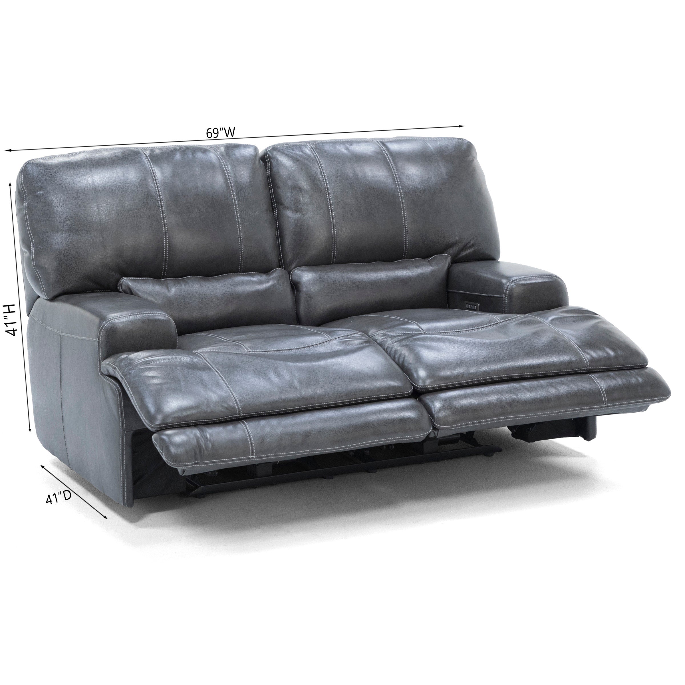 Placier Leather Power Headrest Reclining Loveseat in Charcoal